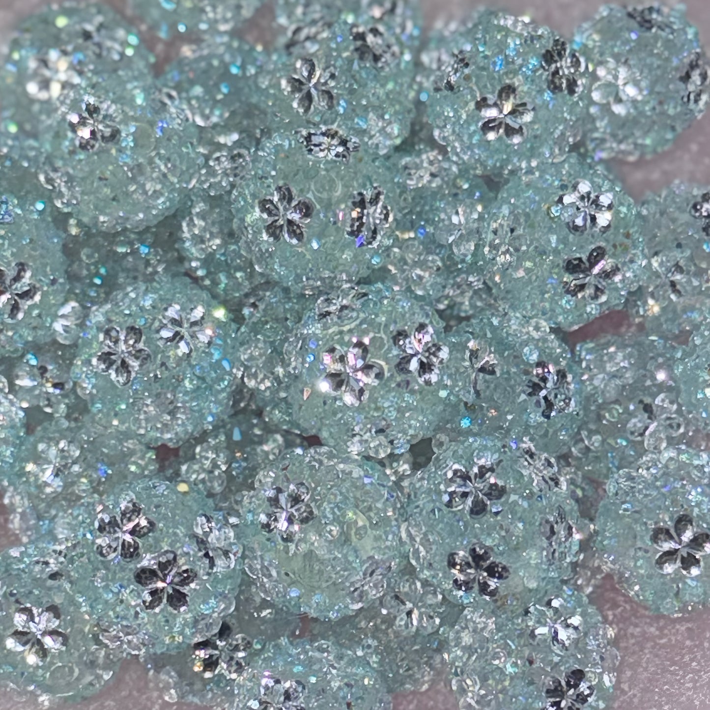 Snow Blue Floral Rhinestone Acrylic Bead (1 Count)