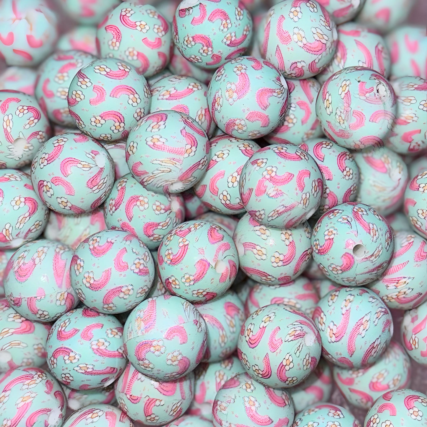 Pastel Rainbow Silicone 15mm Printed Bead
