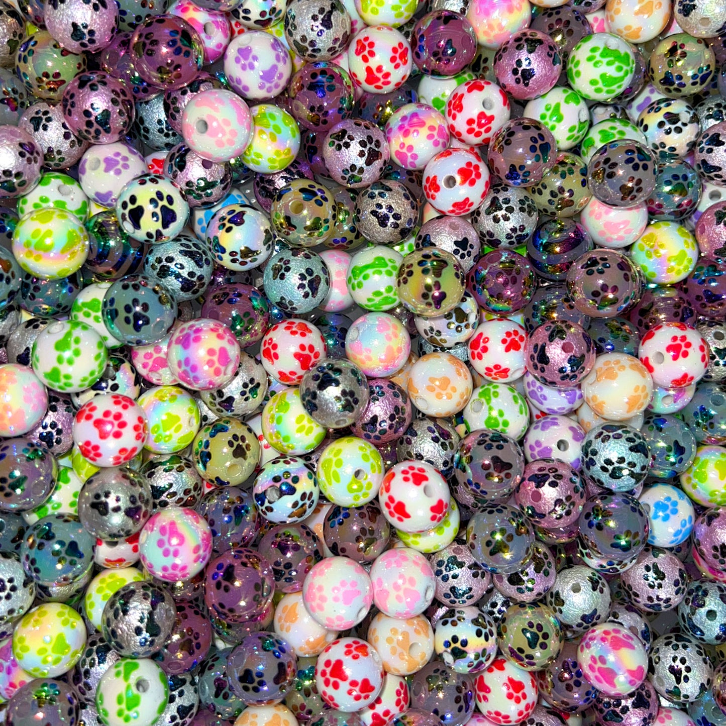 Paw Print Color Mix Acrylic Printed Bead