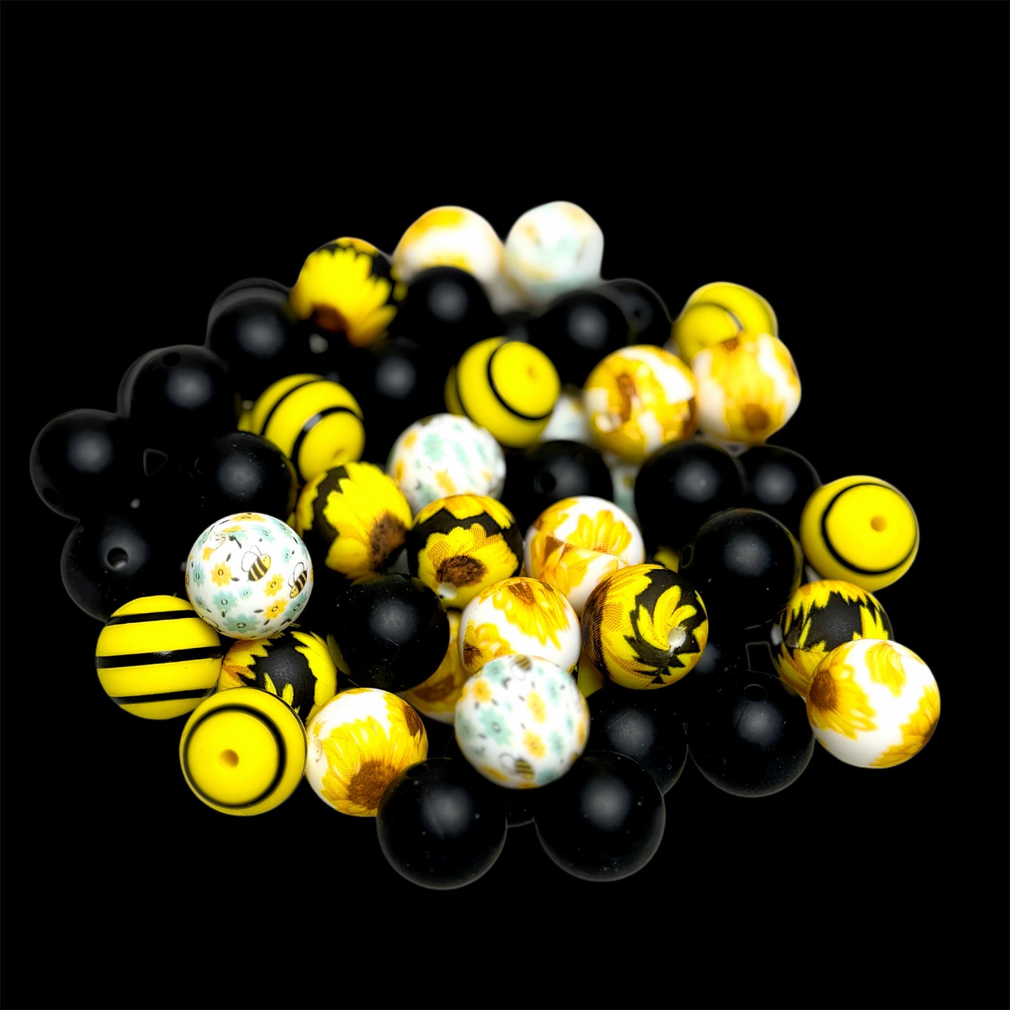 Sunflower Field Silicone 15mm Printed Bead Mix