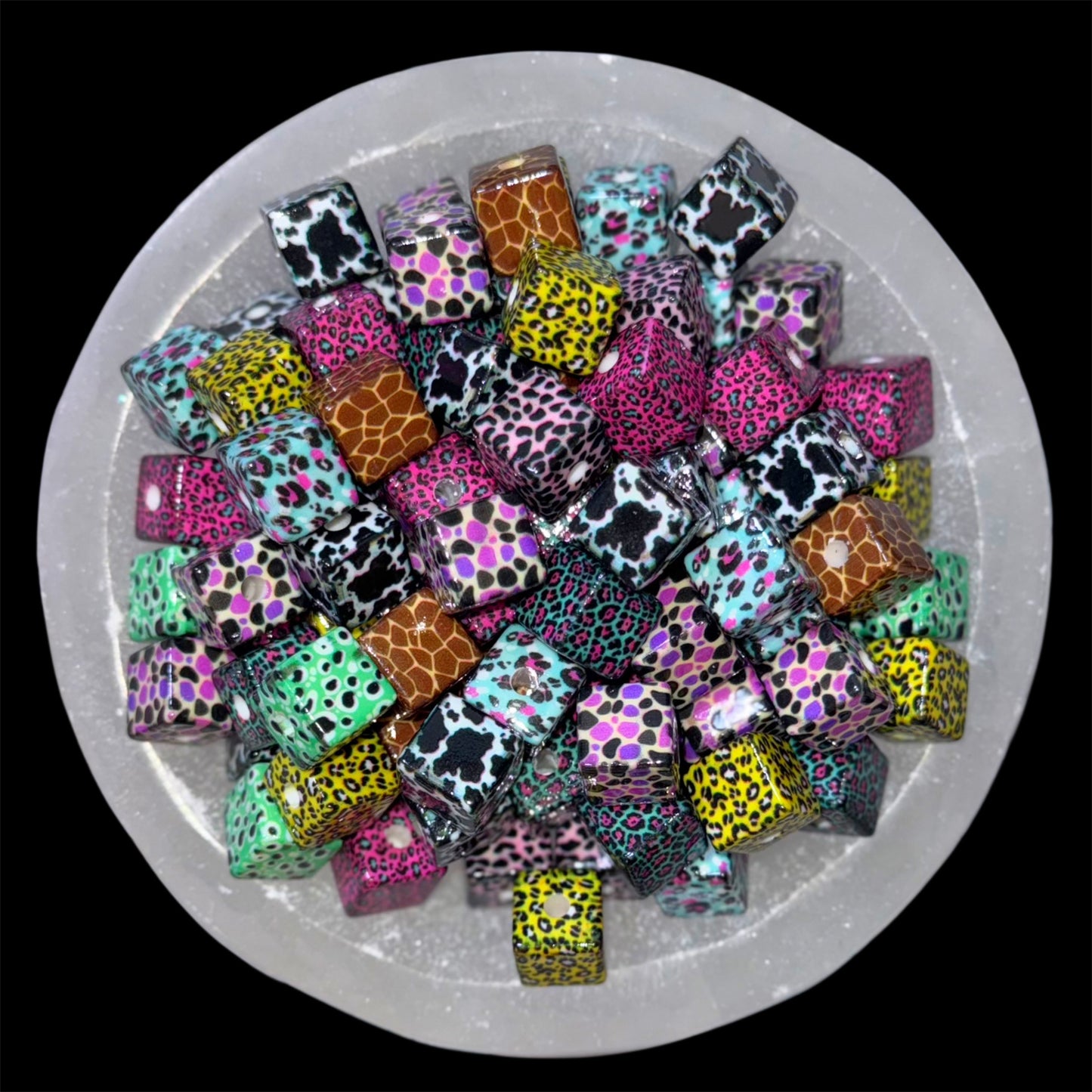 Mixed Animal Print Square 16mm Acrylic Bead