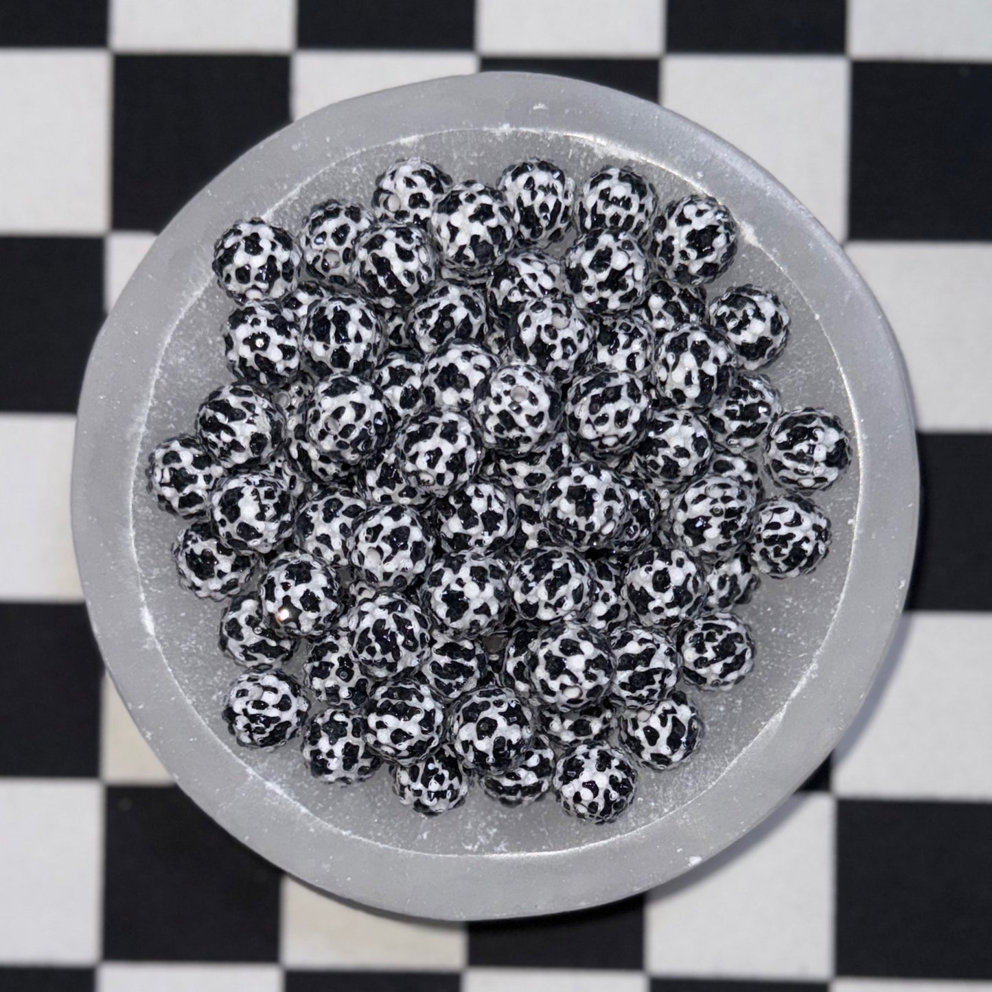 #51 Jelly B/W Cow Print Rhinestone Acrylic Bead (1 Count)
