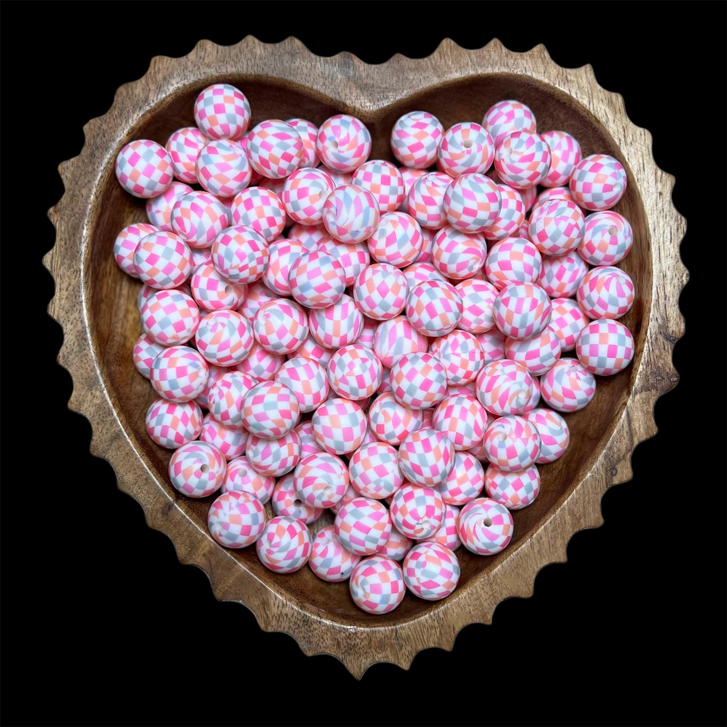 Spring Blossom Checkered Silicone 15mm Printed Bead