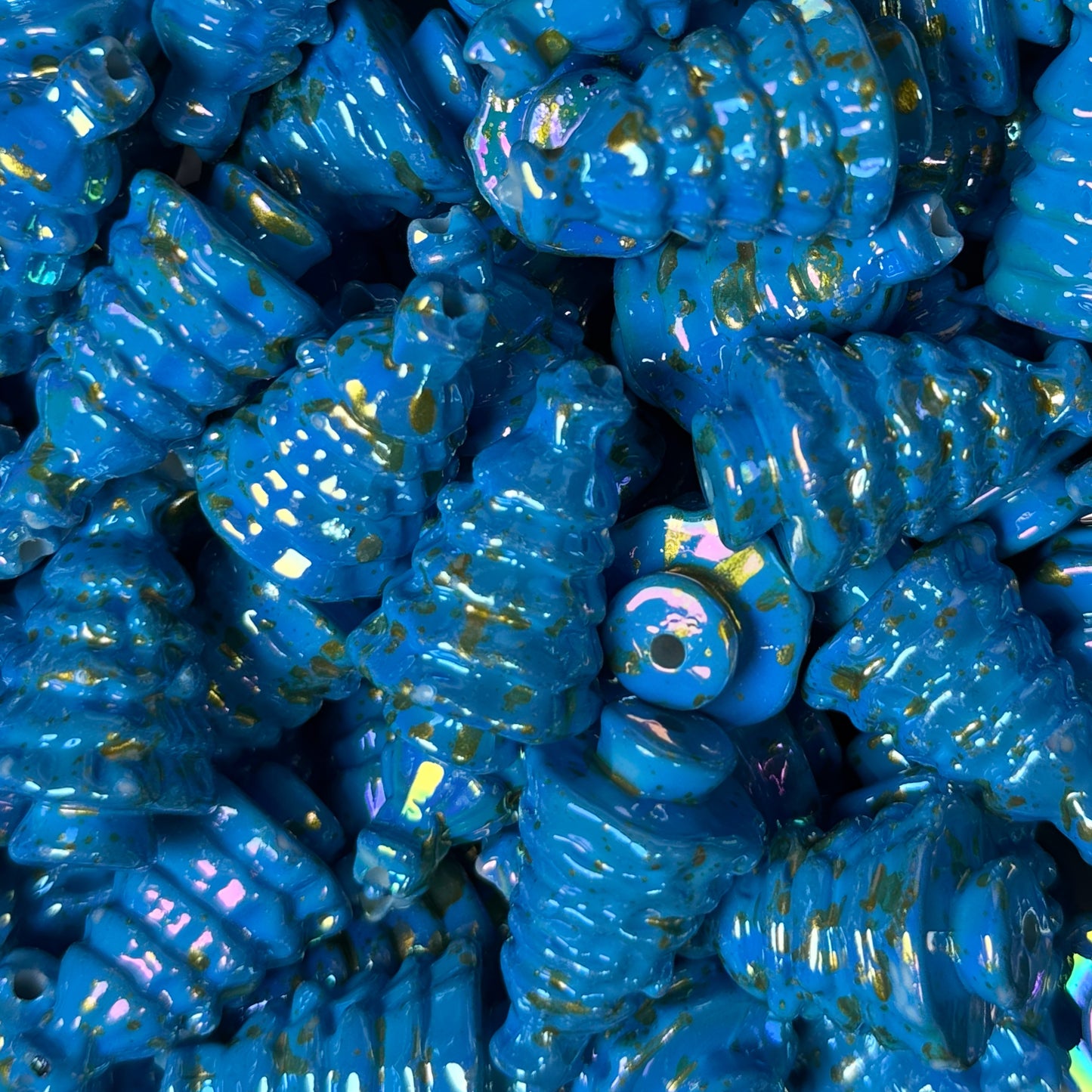 "Blue" Gold Painted Christmas Tree 22mm Bead