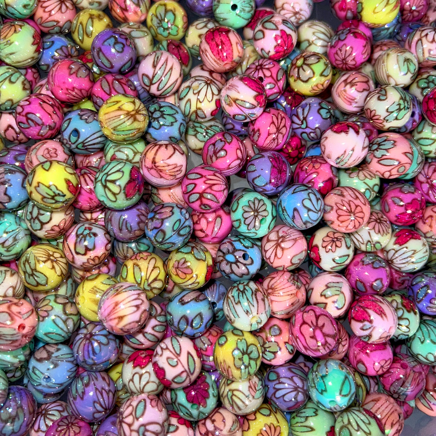 Floral Daze Color Mix Acrylic Printed Bead