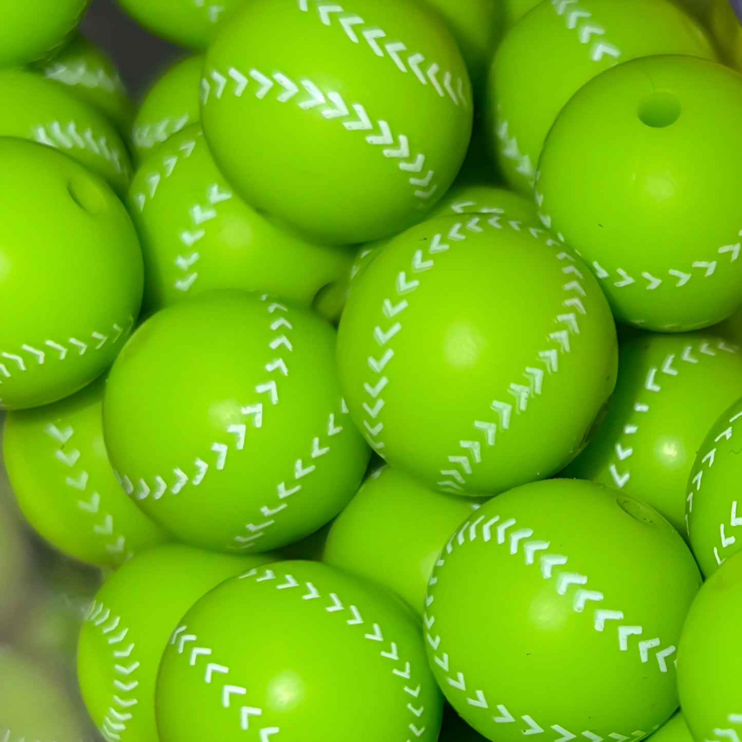 Tennis Ball Silicone 15mm Printed Bead