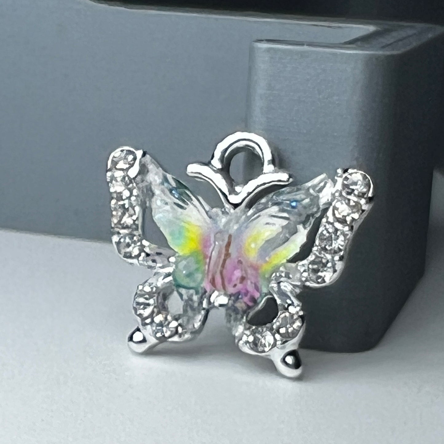 Silver Iridescent Butterfly Rhinestone Charm
