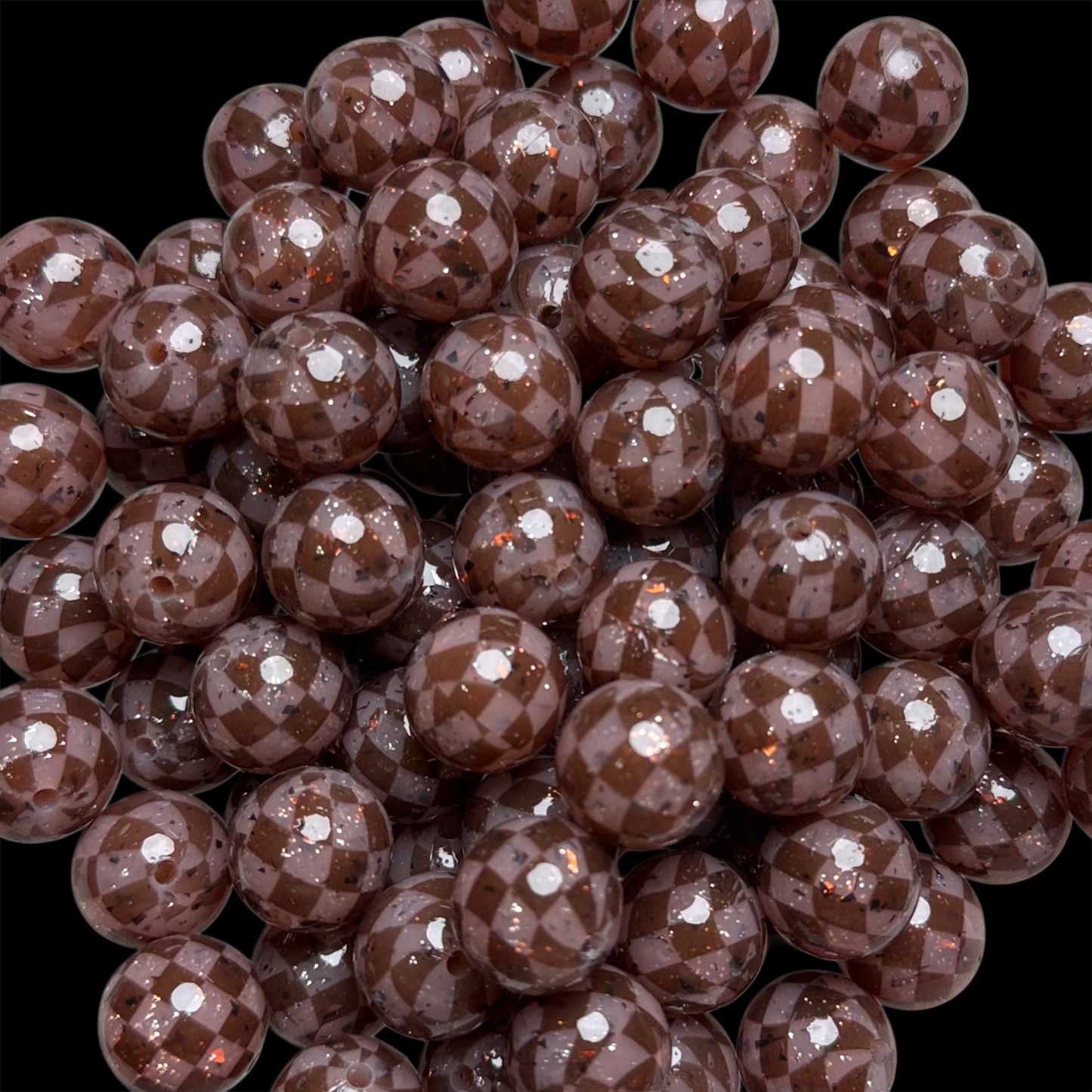 Brown Flake, Brown Checkered, Jelly Brown Silicone 15mm Printed Bead {SGC EXCLUSIVE}