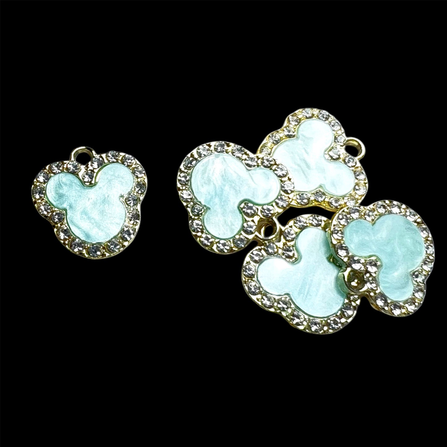 Gold Mouse Head Blue Marble Rhinestone Charm