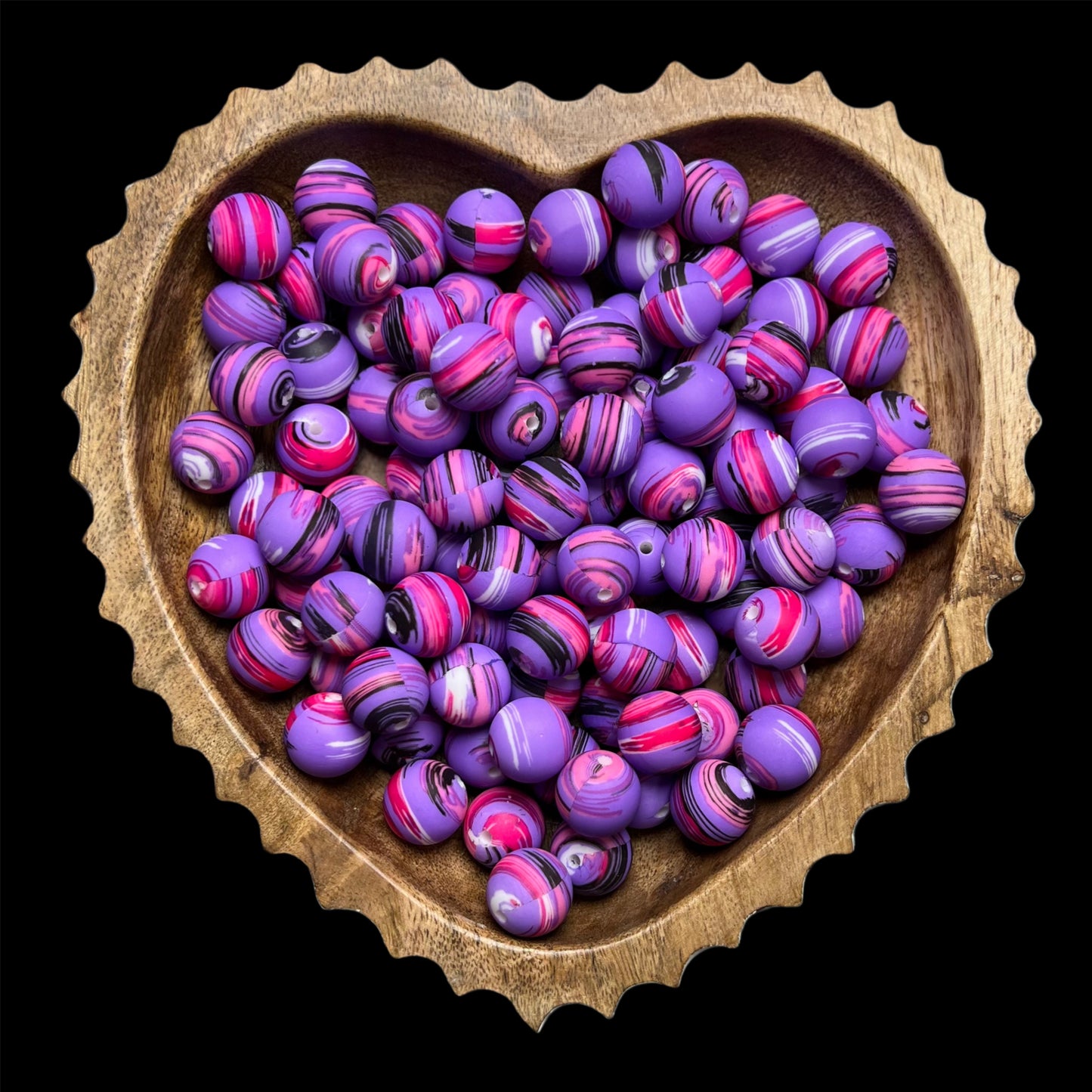 Purple Swirl Silicone 15mm Printed Bead