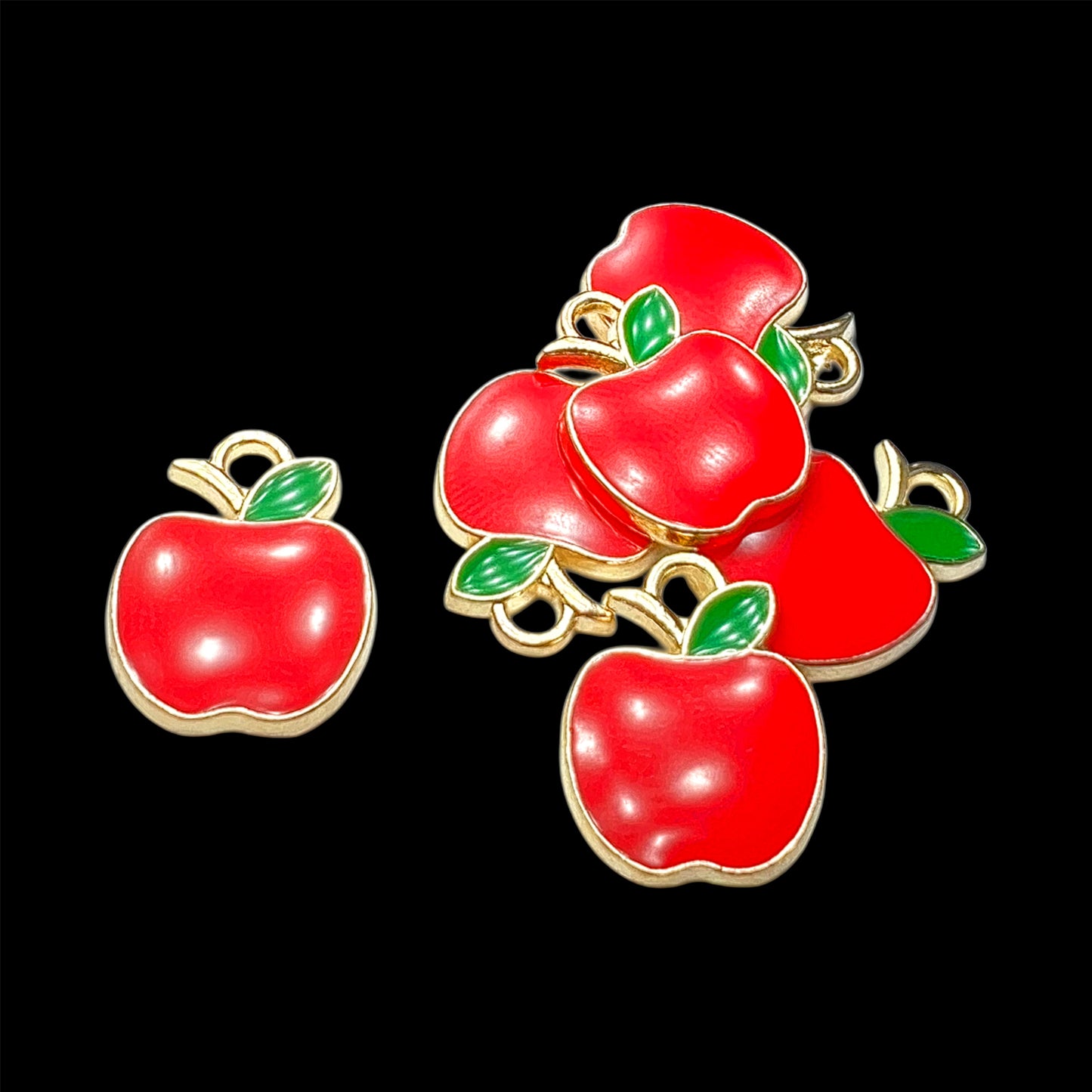 Gold Bright Red Apple Charm
