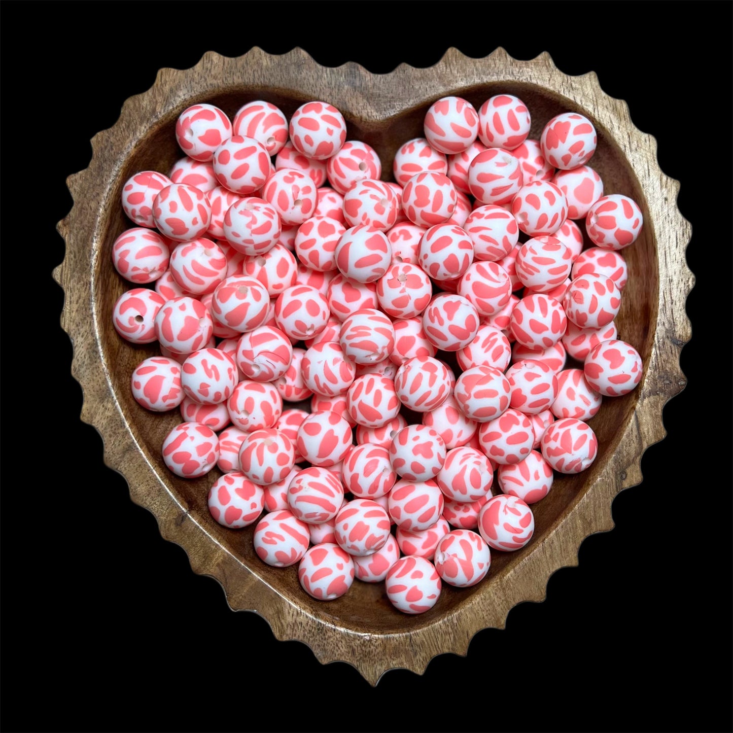 Pink Cow Print Silicone 15mm Printed Bead
