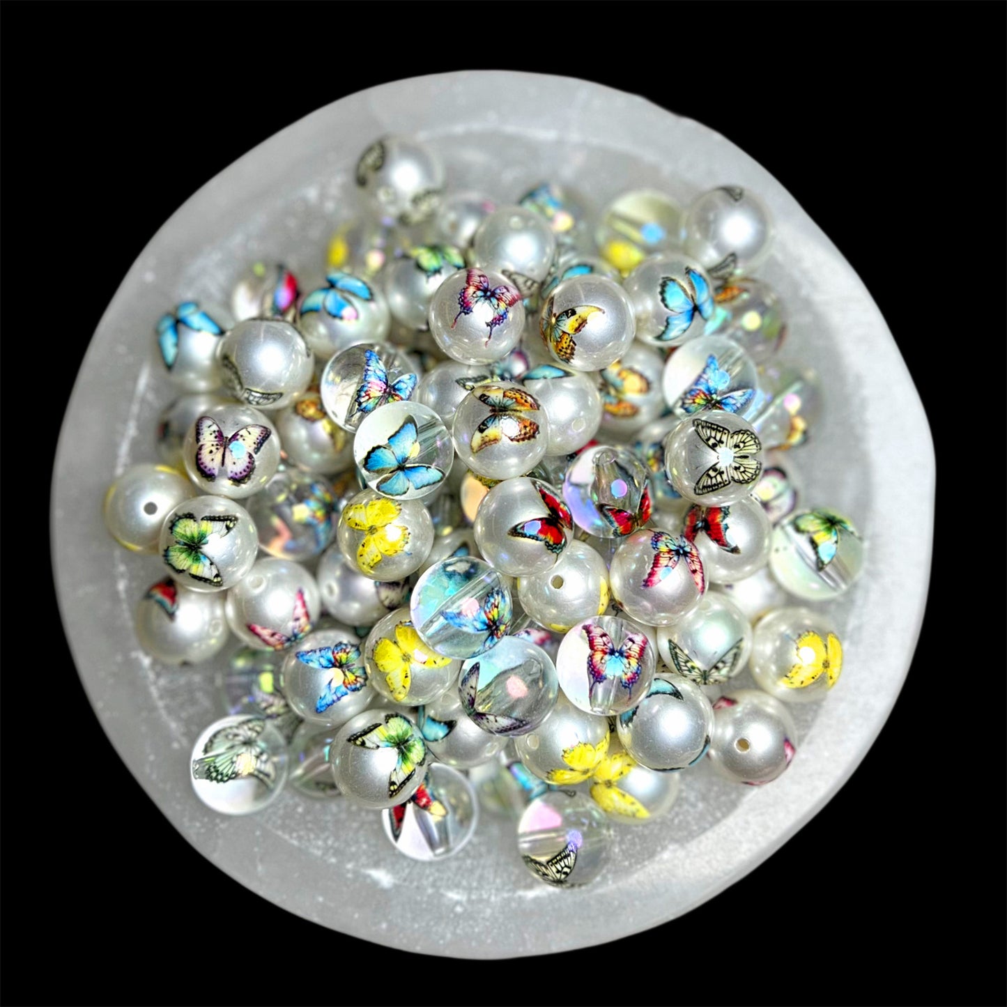 Butterfly Pearl/Clear Mix Acrylic Printed Bead