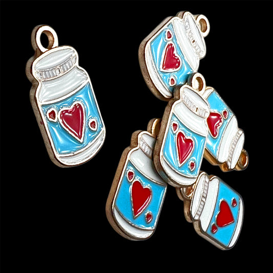 Gold Medicine Bottle Blue with Red Heart