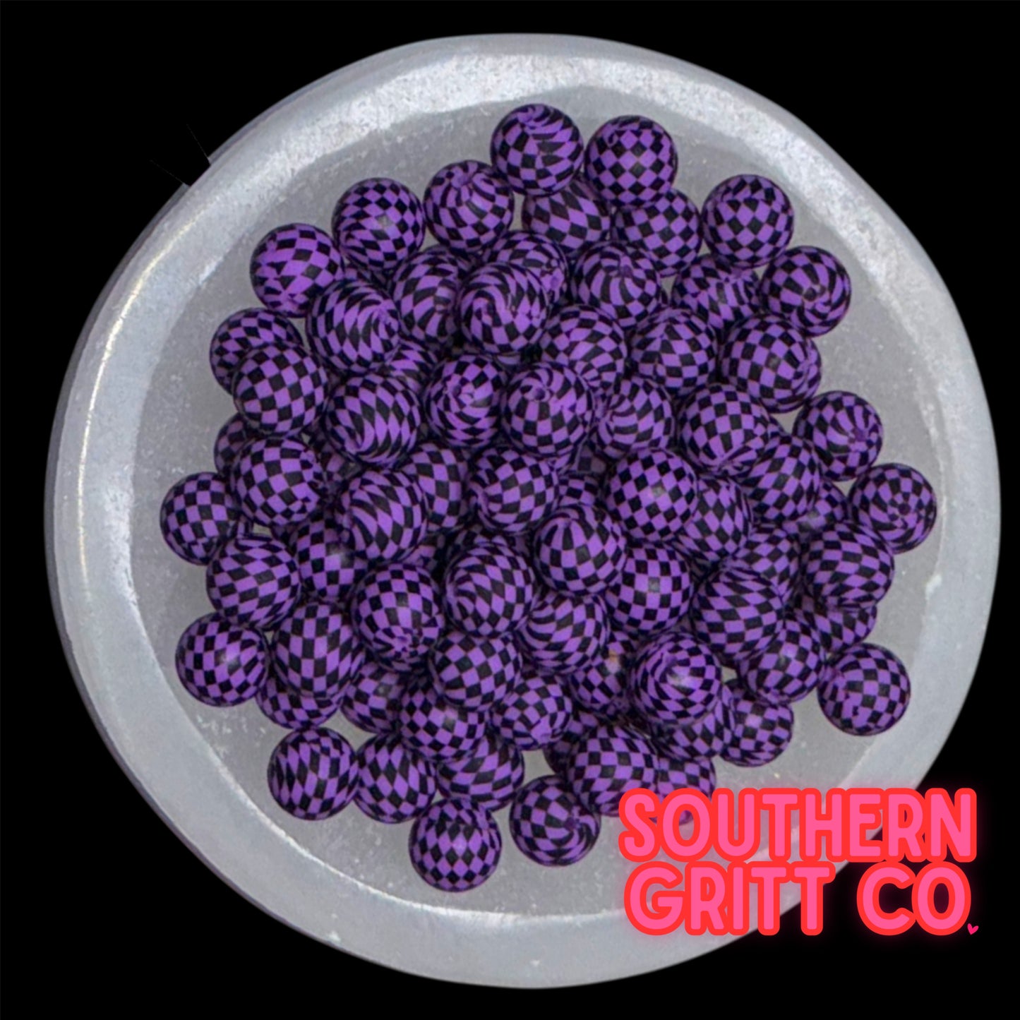 Mini Purple Checkered Silicone 15mm Printed Bead