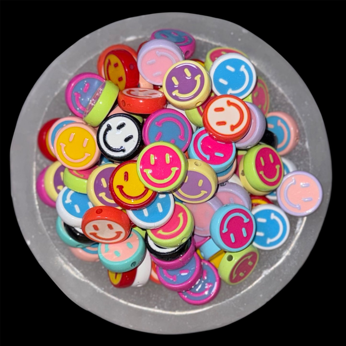 Smiley Mix Flat Round Shape 20mm Acrylic Beads (5ct)