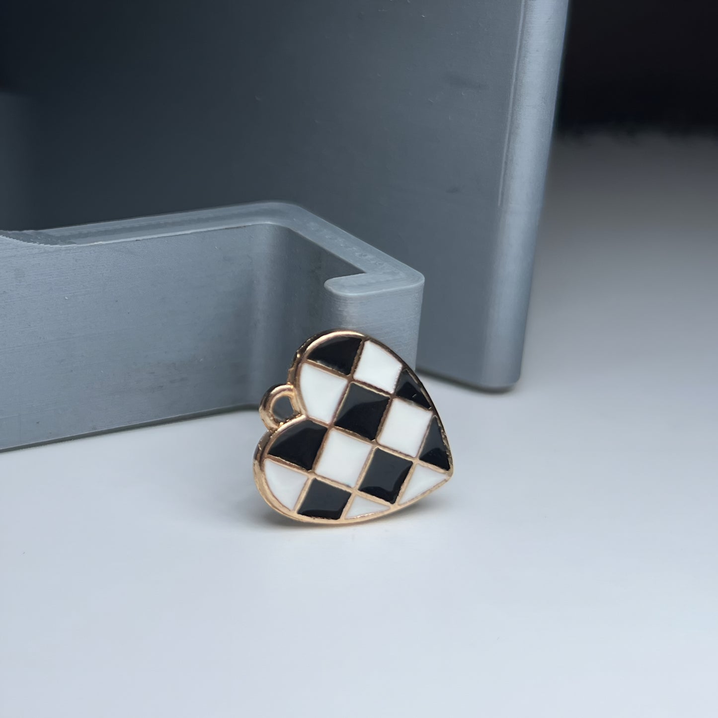 Gold Checkered Heart Charm