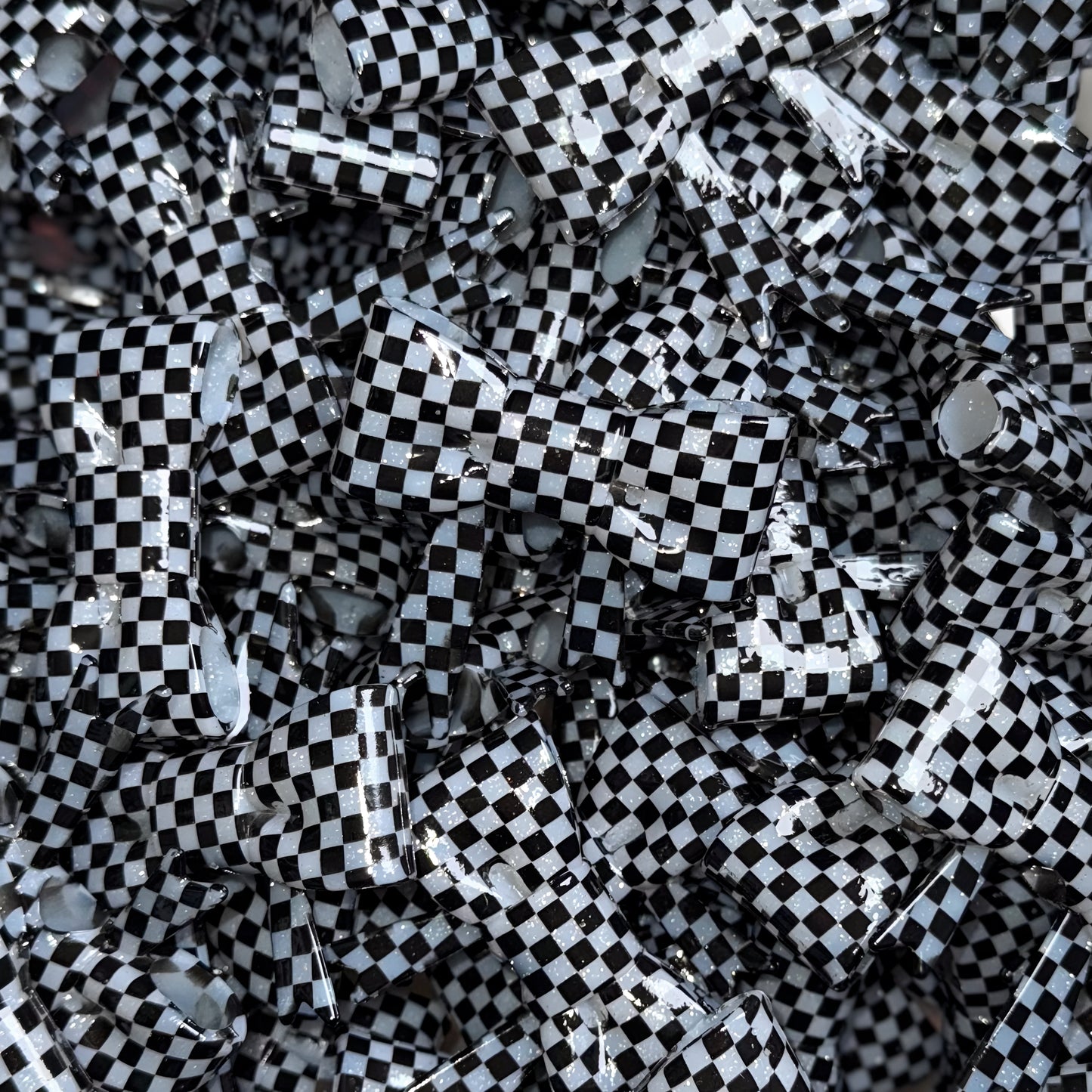 Clear Jelly, Glitter, Checkered Printed - Shiny 3D Bow Focal Bead