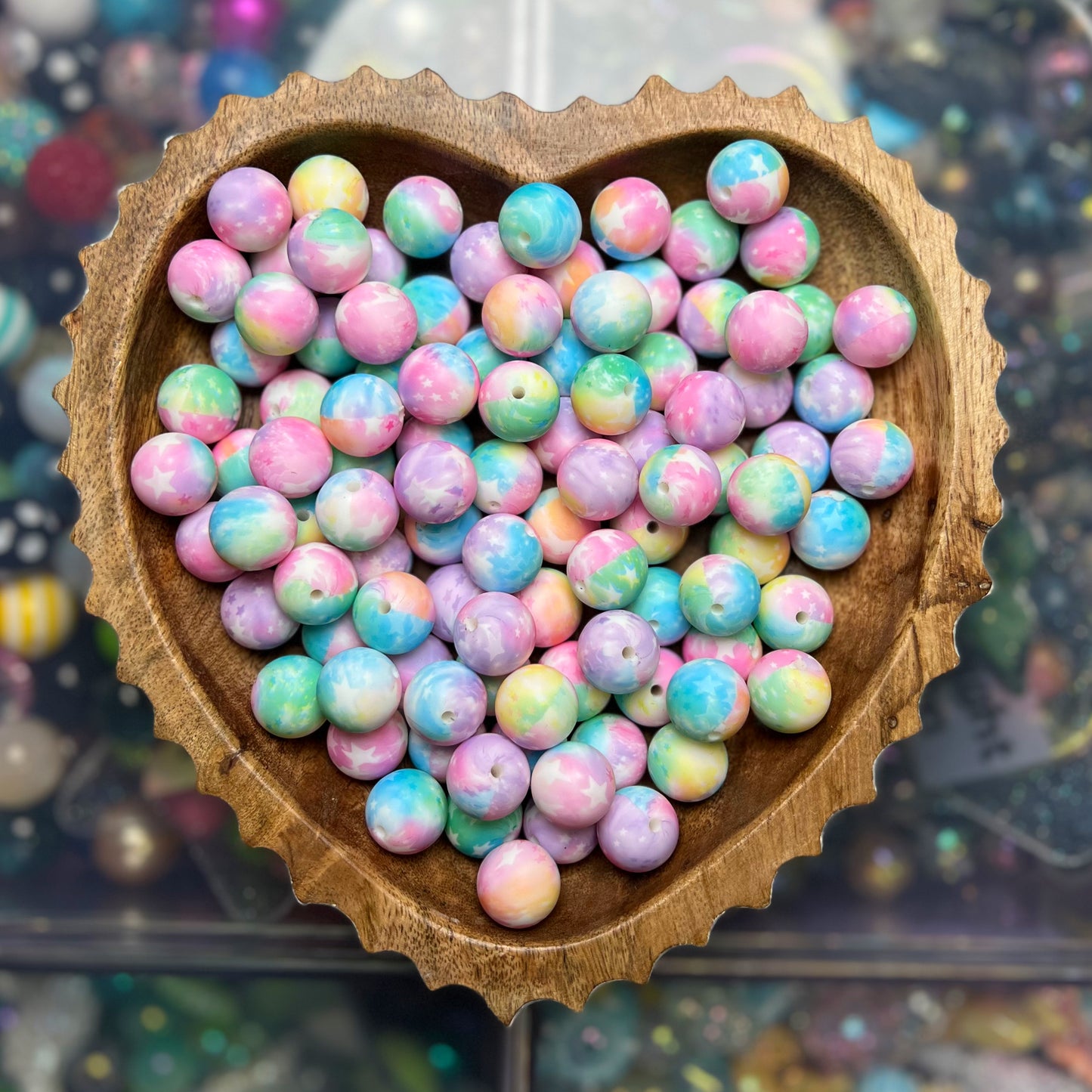 Pastel Galaxy Tye Dye Silicone 15mm Printed Bead