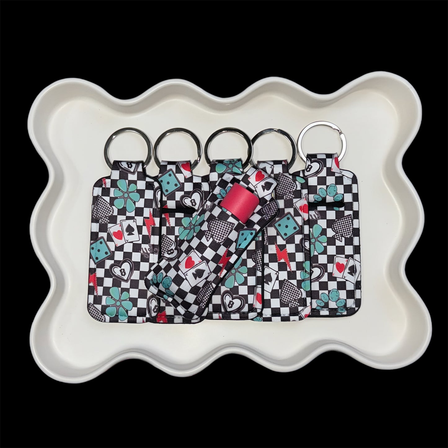 ACE Turquoise Checkered- Chapstick Keychain Holder
