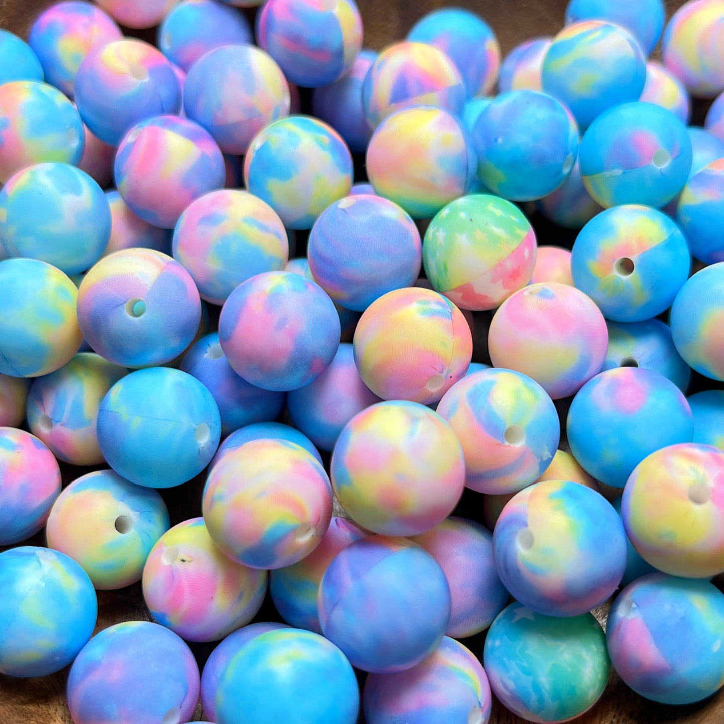 Pastel Tye Dye Silicone 15mm Printed Bead