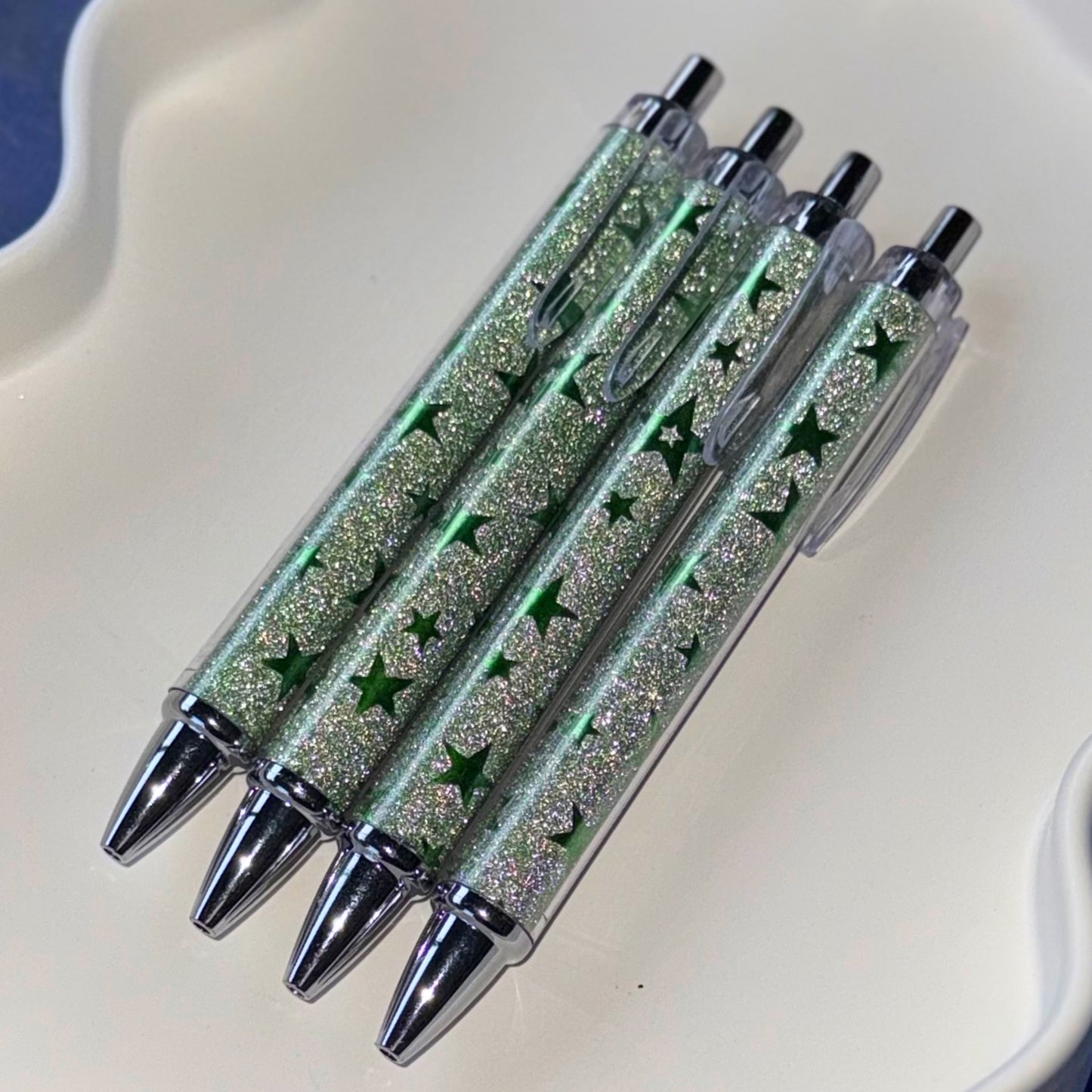 Green Mint Star Metallic Click Pens
