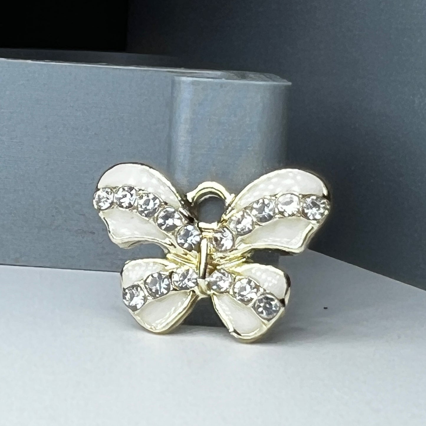 Gold Cream Butterfly Rhinestone Charm