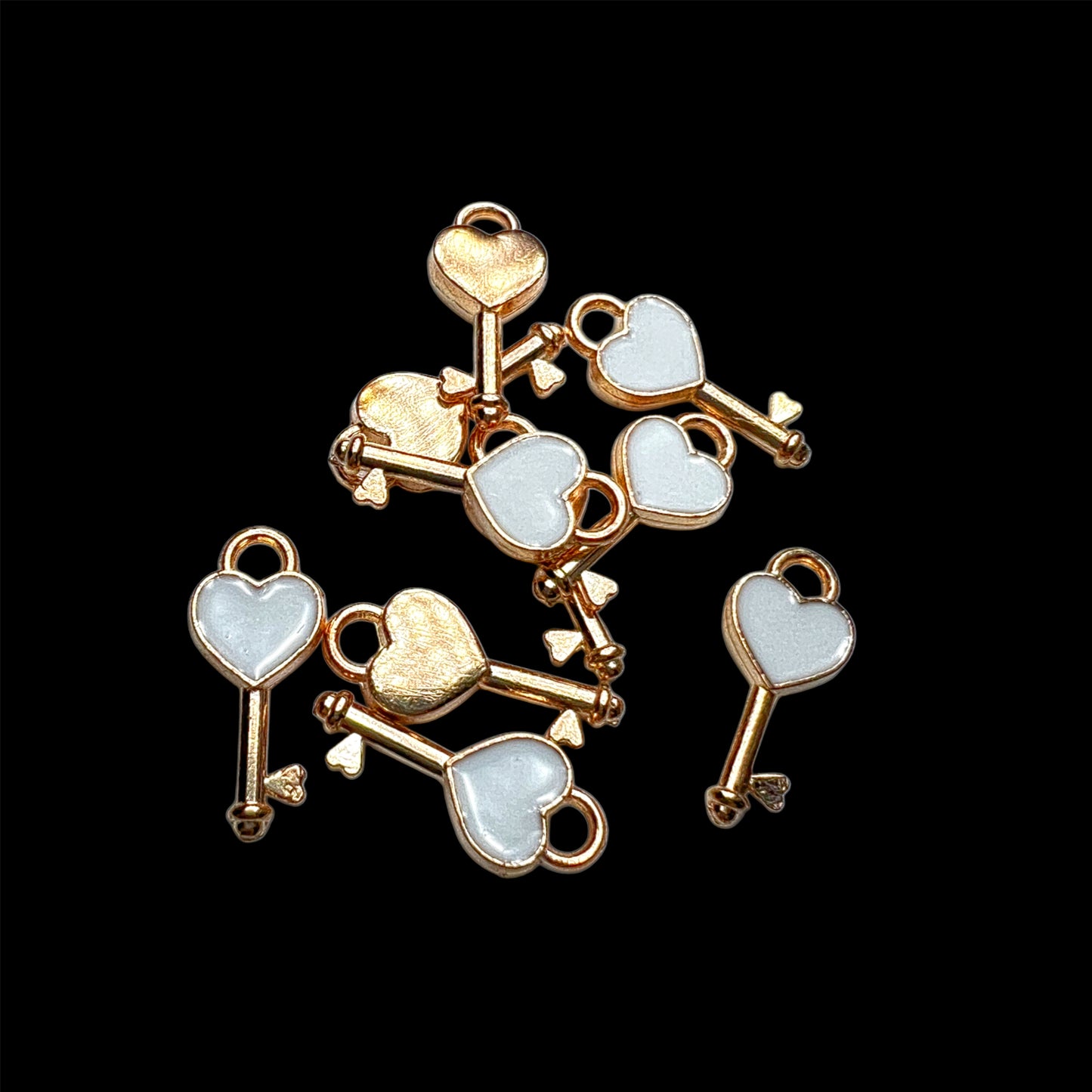 Gold White Heart Key Charm