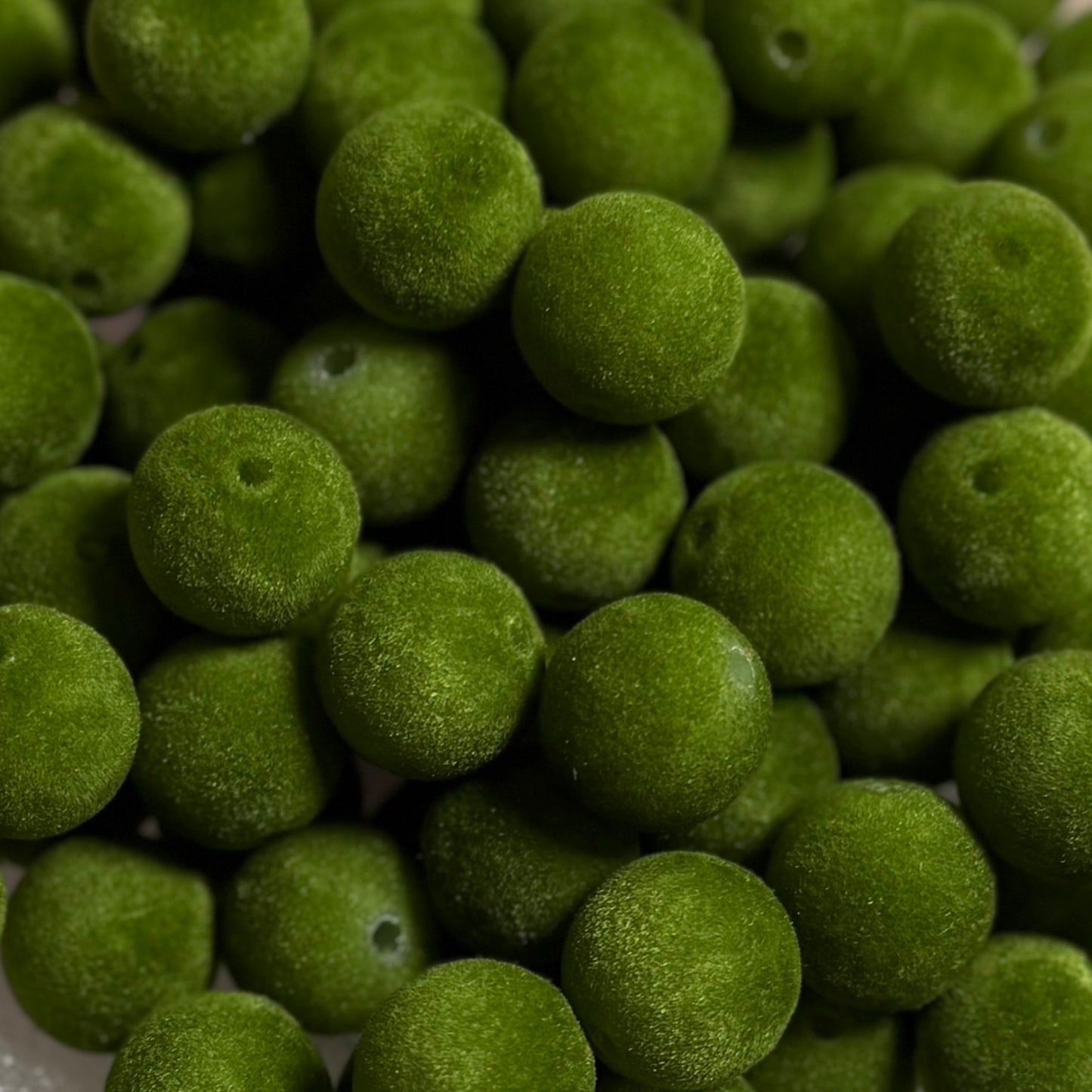 Olive Green Flocked 16mm Acrylic Bead