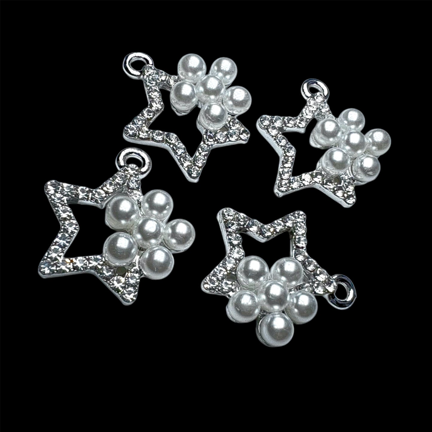 Silver Rhinestone Pearl Star Charm