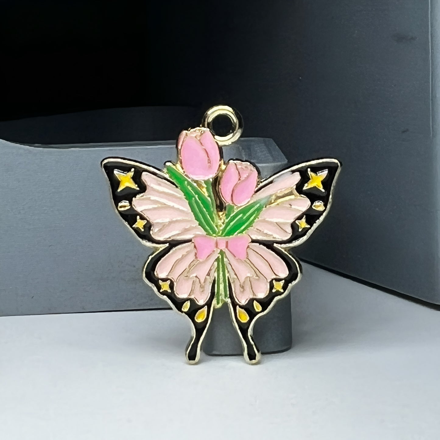 Gold Pink Flower Butterfly