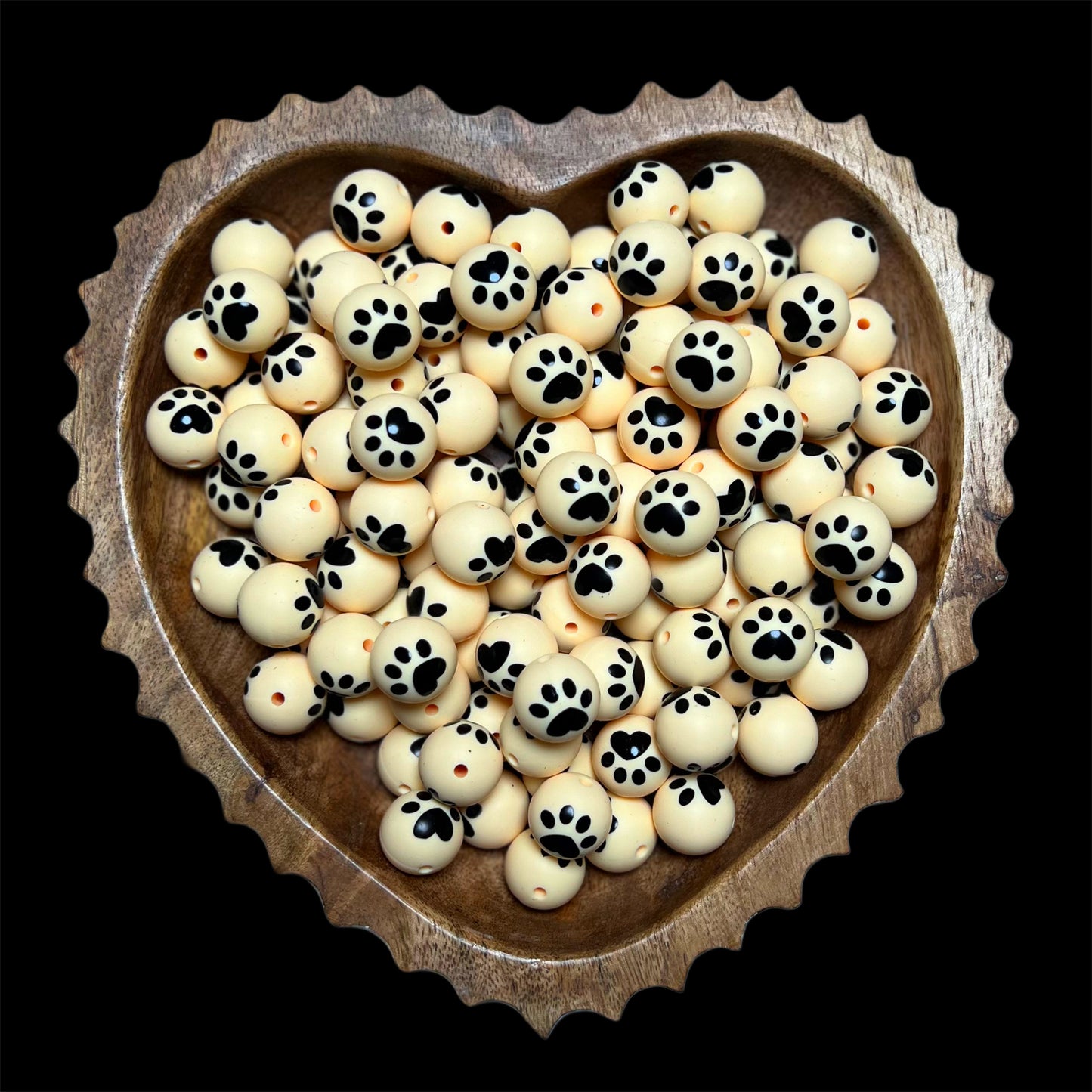 Paw Print Butter Colored Silicone 15mm Printed Bead