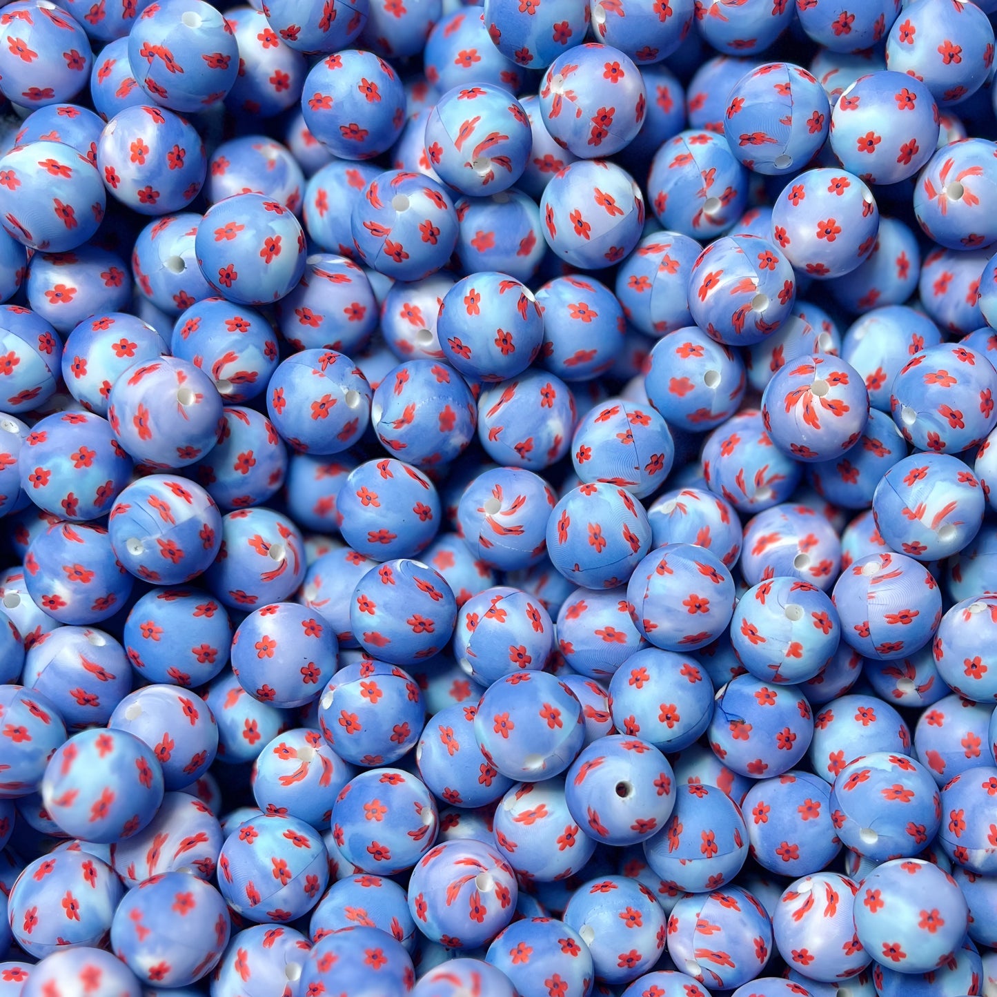 Red, White & Daisy Silicone 15mm EXCLUSIVE Printed Bead