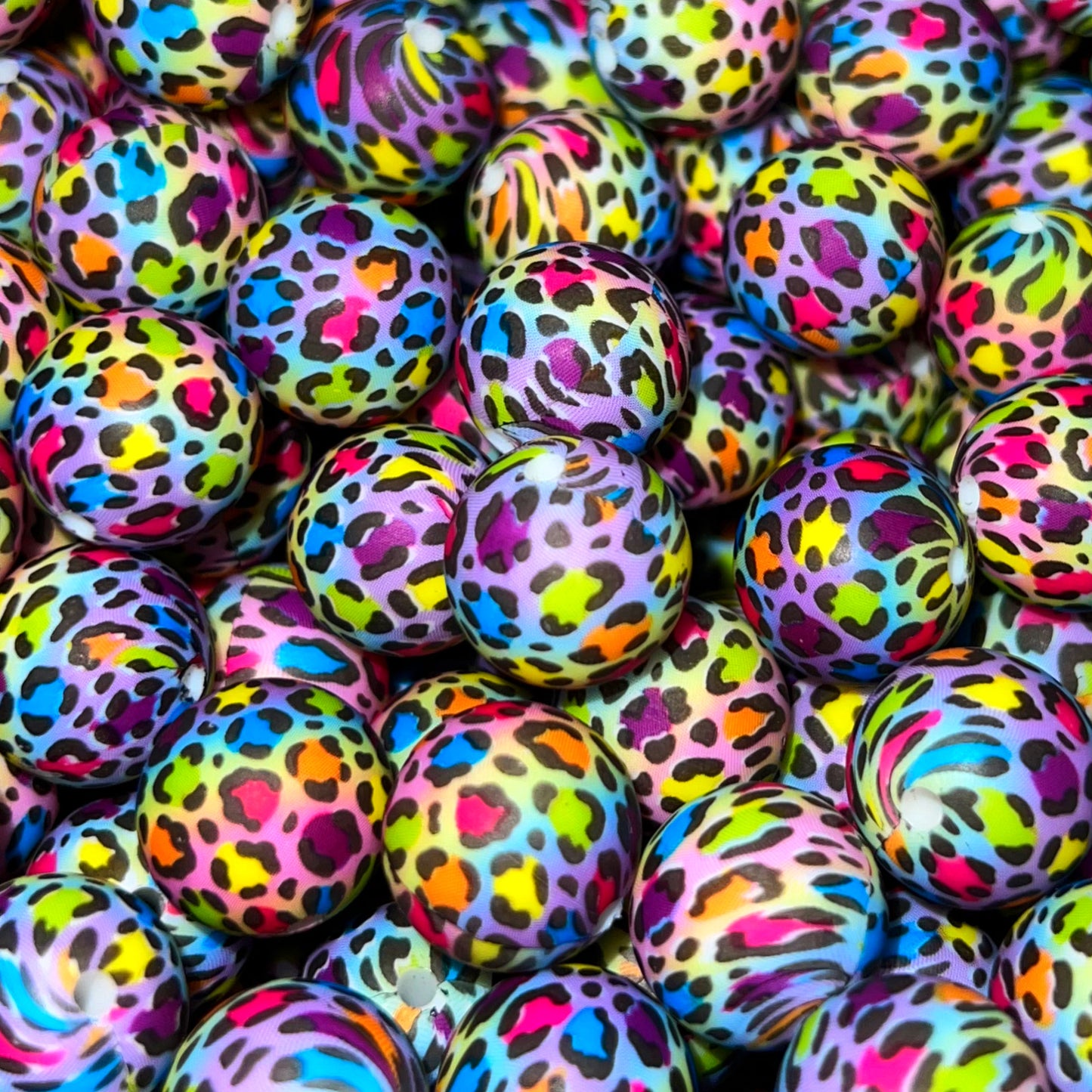 Neon Rainbow Leopard Silicone 15mm Printed Bead
