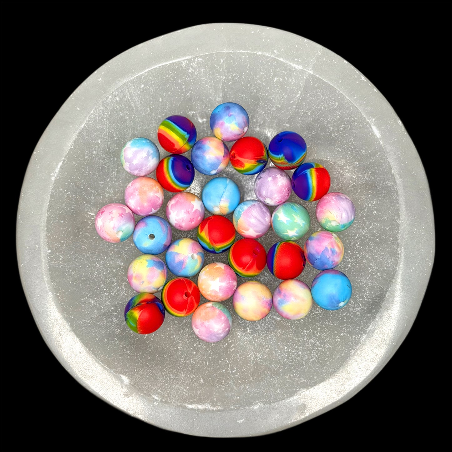 Mixed Tye Dye Silicone 15mm Printed Bead