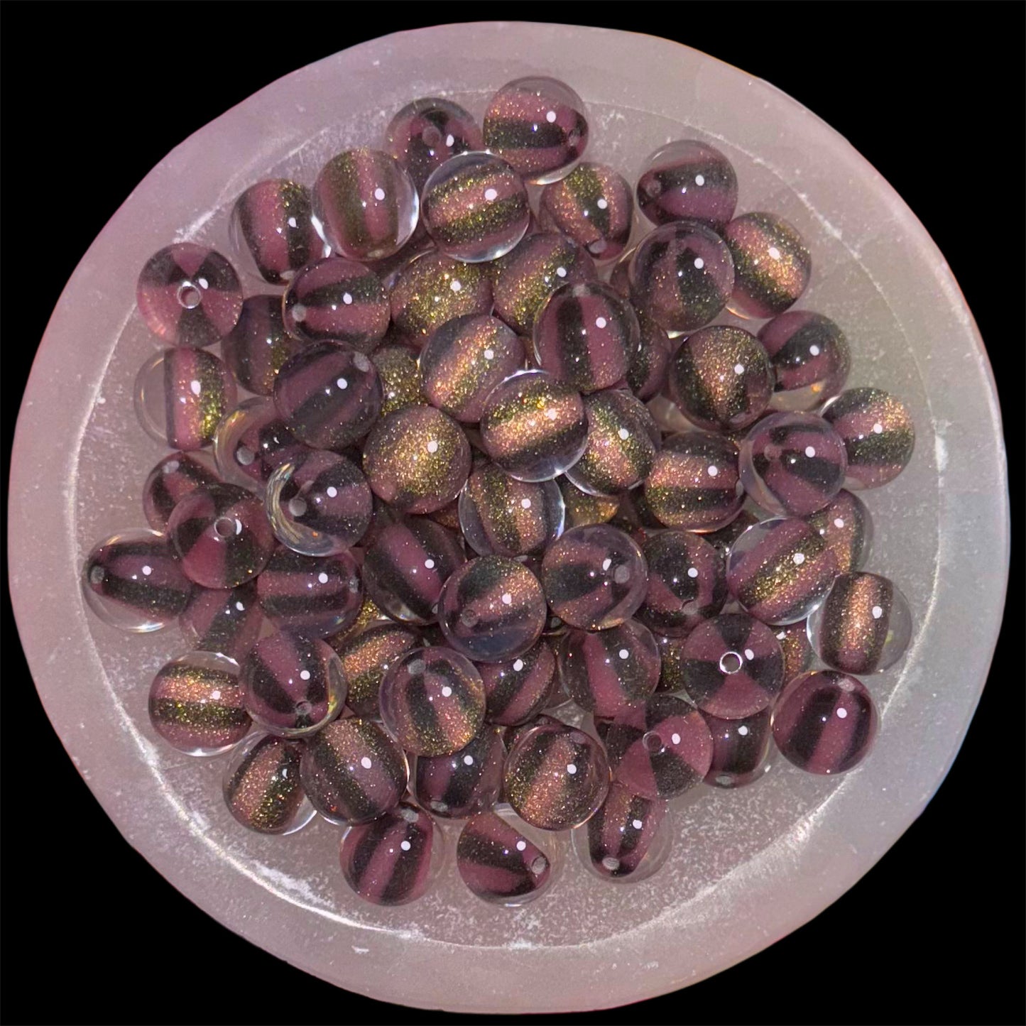 Black/Pink Striped Glitter 16mm Resin Bead