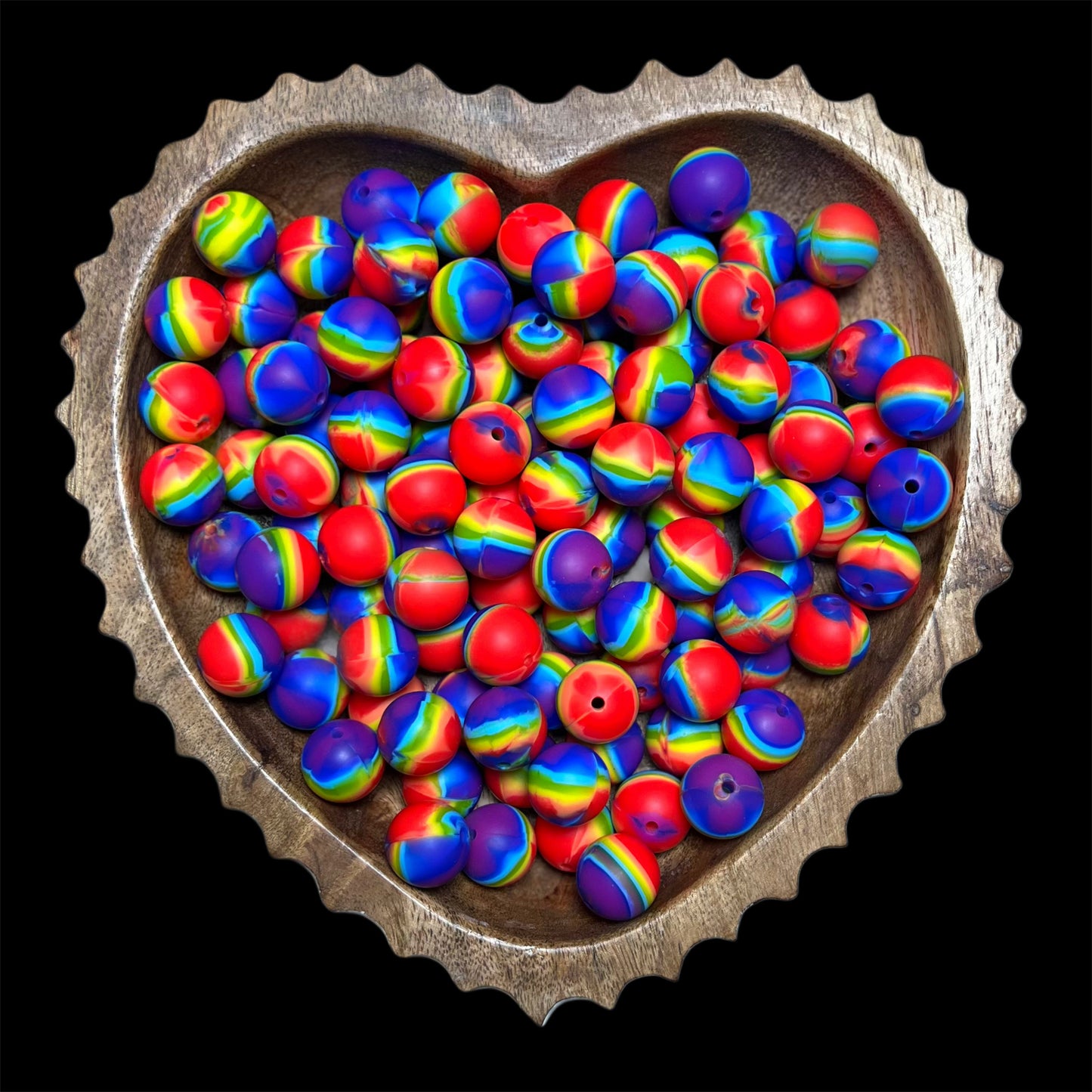 Rainbow Tye Dye Silicone 15mm Printed Bead