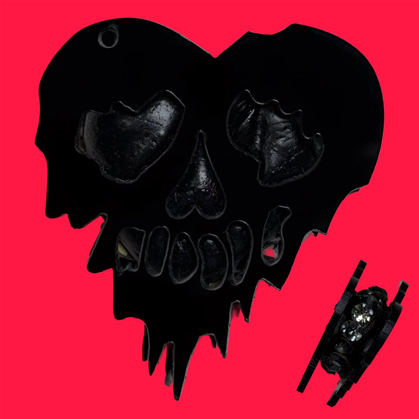 Black Acrylic Heart Skull Face Rhinestone Clay Bead