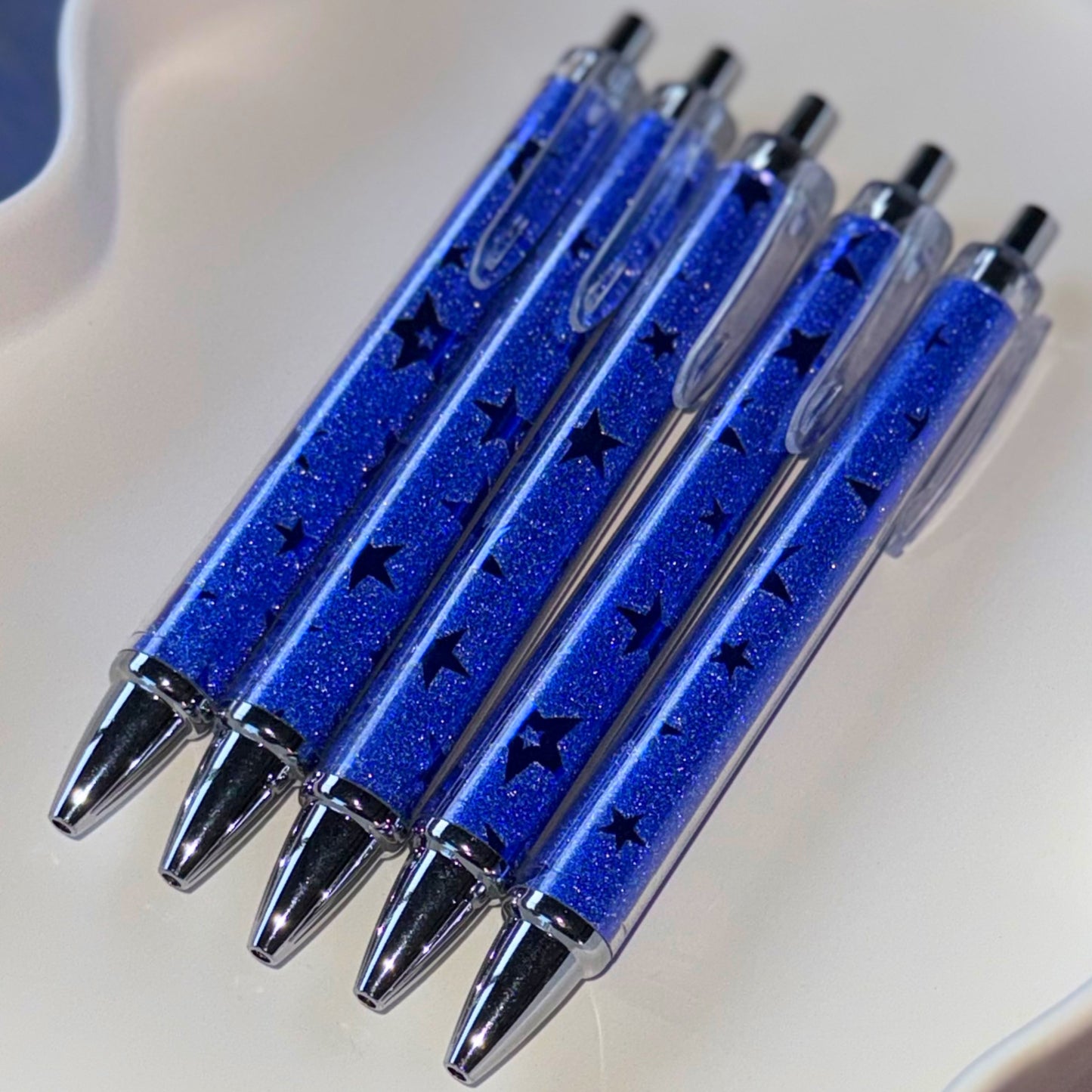 Royal Blue Star Metallic Click Pens