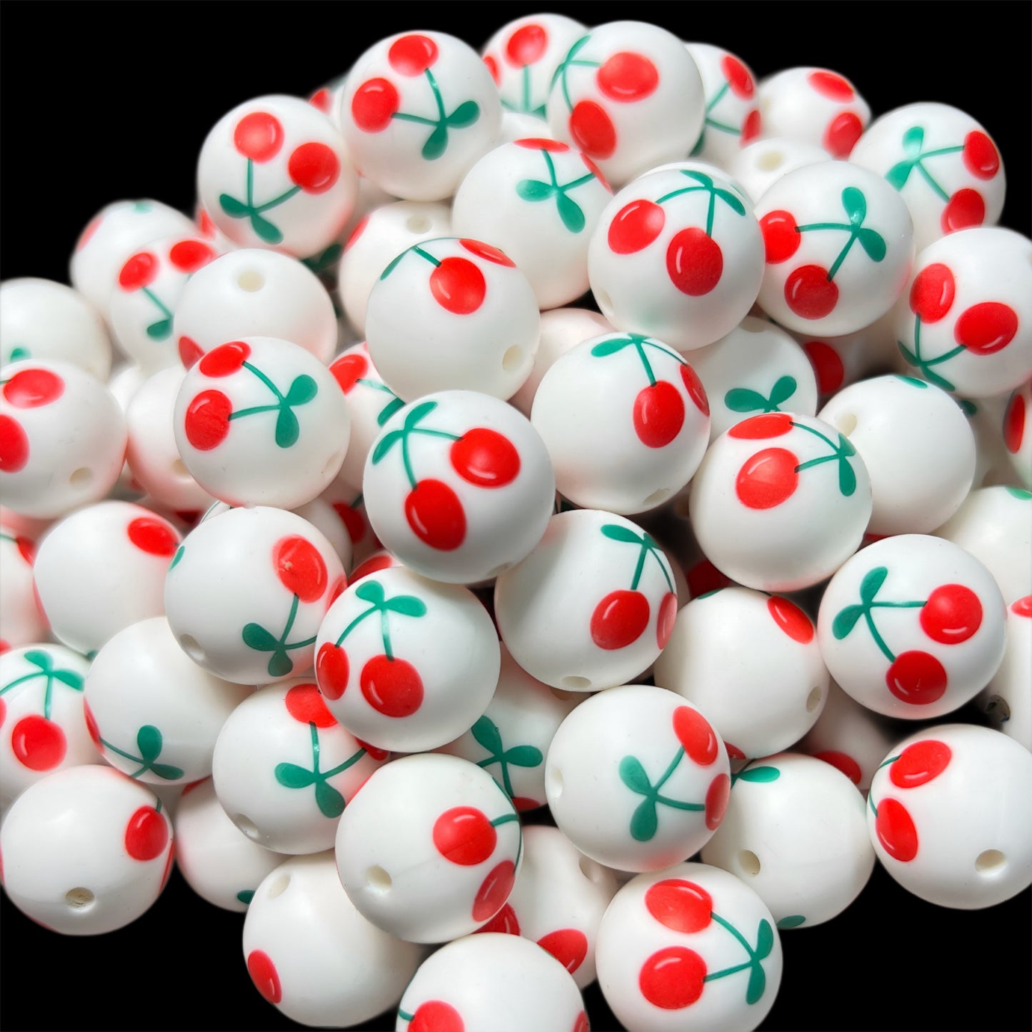 Red Cherry Silicone 15mm Printed Bead