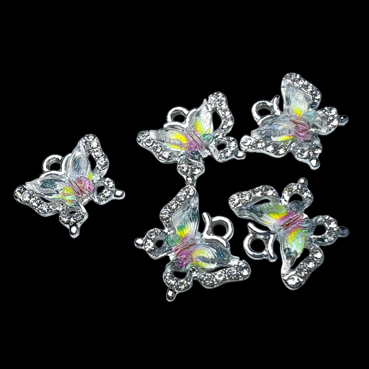 Silver Iridescent Butterfly Rhinestone Charm