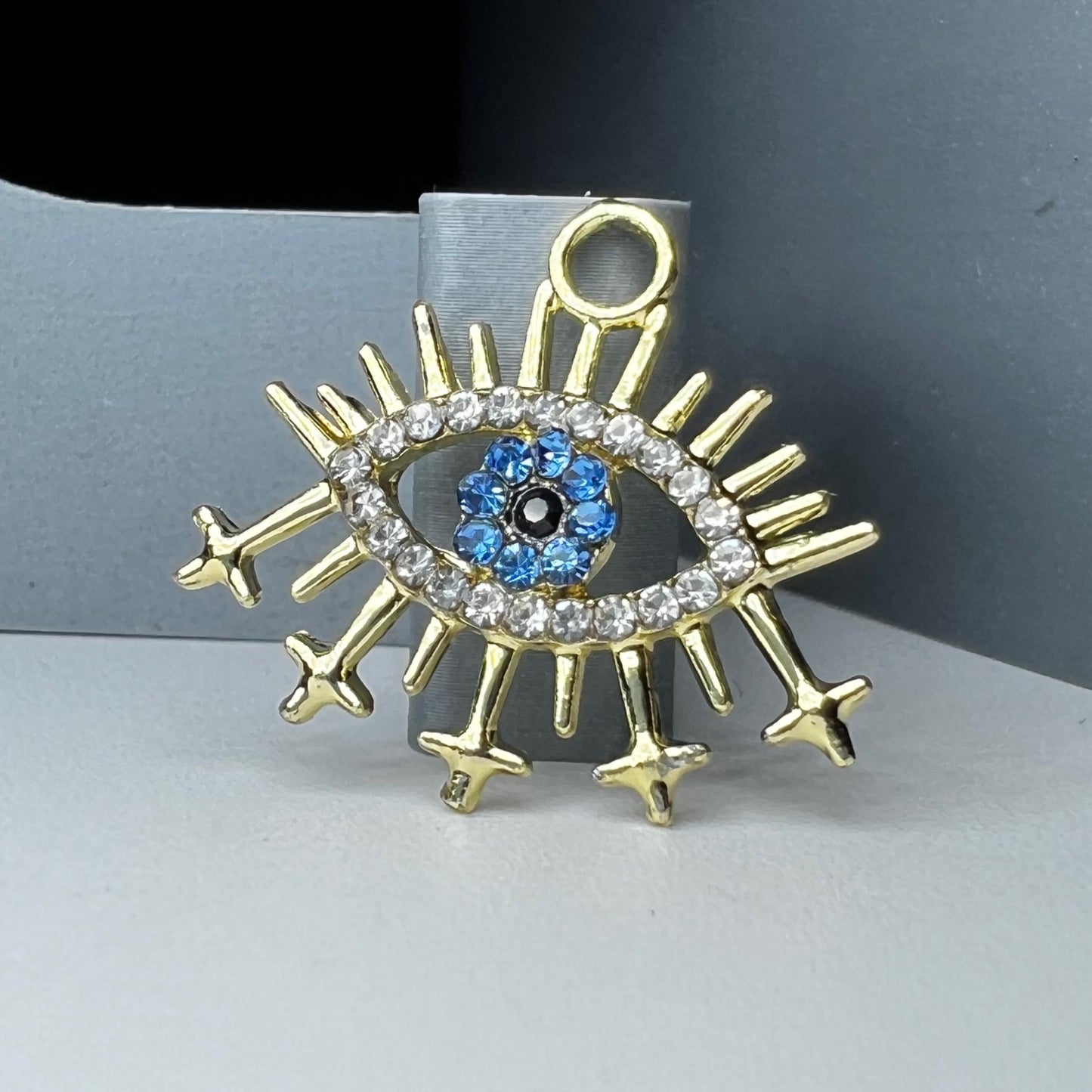 Gold Blue Evil Eye with Rhinestones