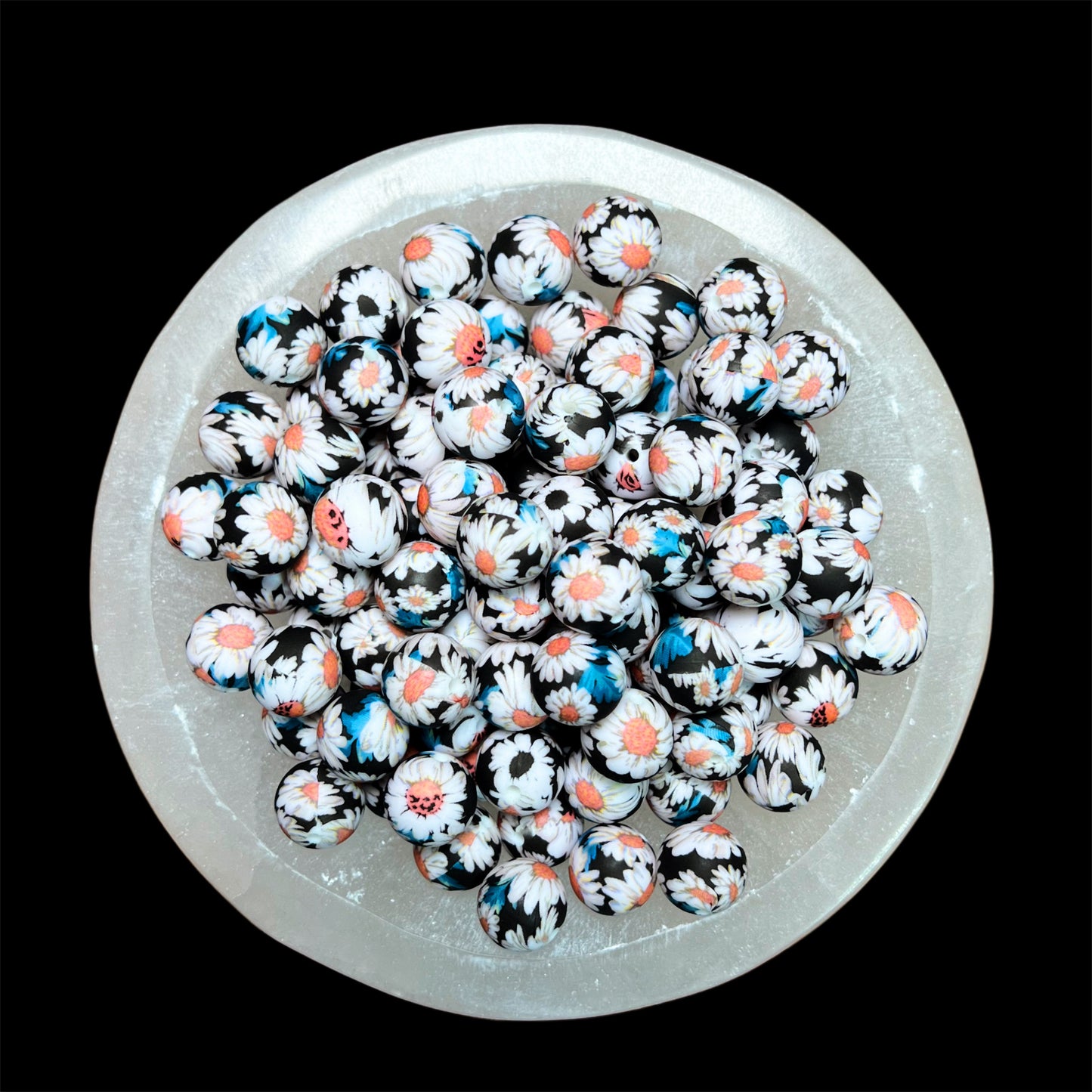 Dusk Daisy Silicone 15mm Printed Bead