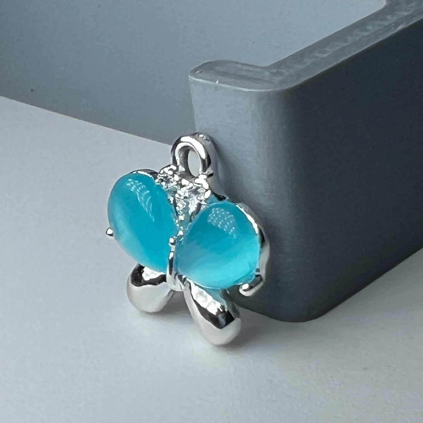 Silver Bubble Blue Butterfly Charm