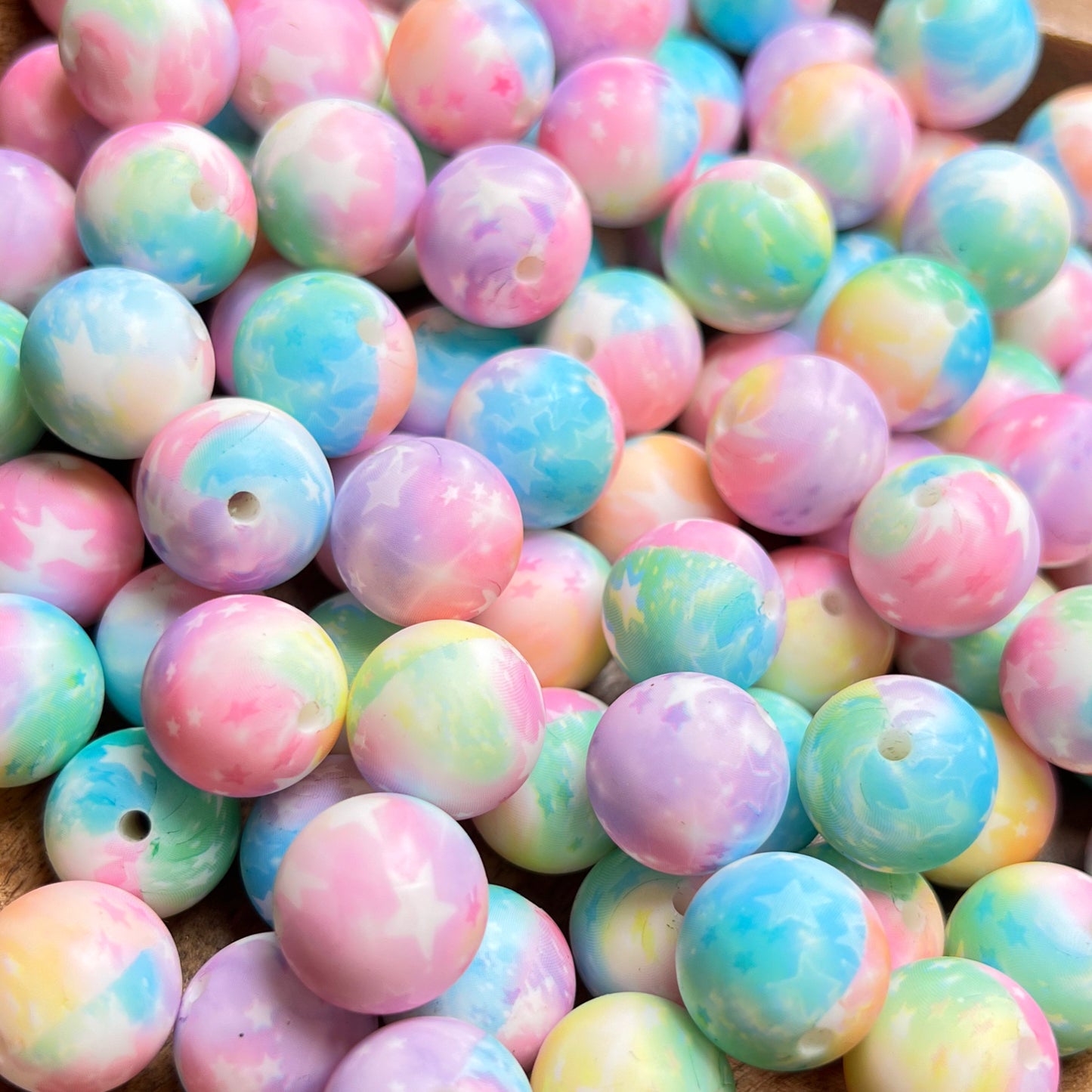 Pastel Galaxy Tye Dye Silicone 15mm Printed Bead