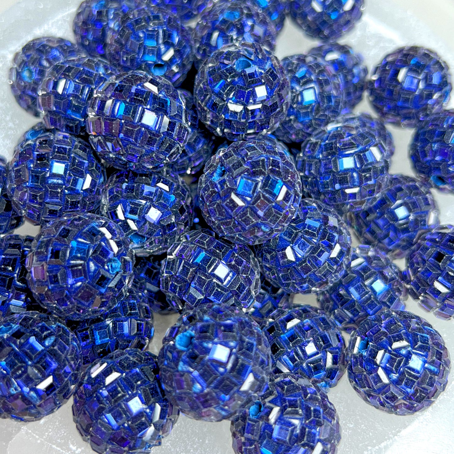"Navy" Glass Disco Ball 20mm Clay Bead