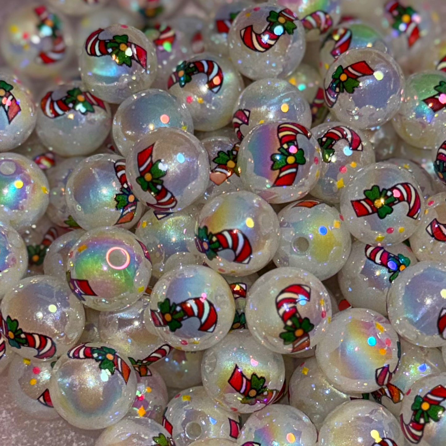 UV Candy cane 16mm Resin Bead