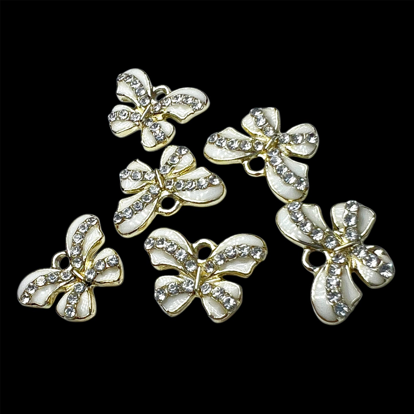 Gold Cream Butterfly Rhinestone Charm