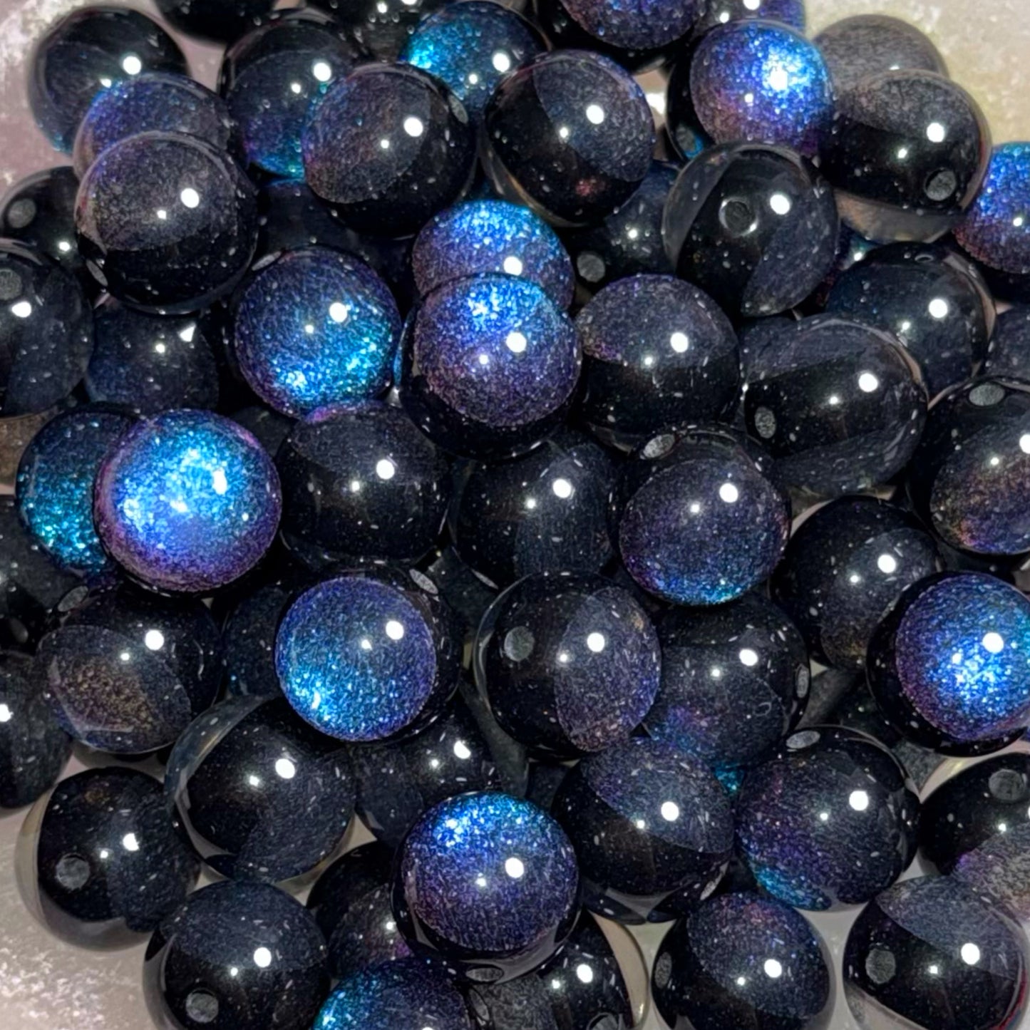 Blue Deep Pastel Cateye Glitter Split 16mm Resin Bead