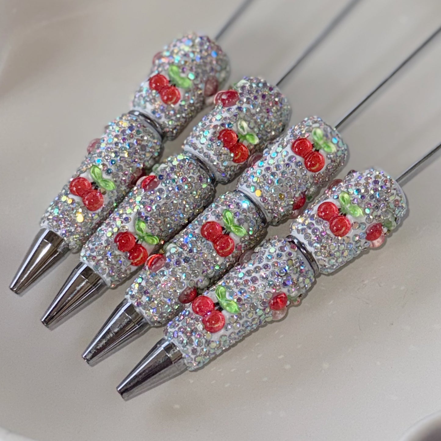 Cherry Rhinestone Bead-able Pens NEW
